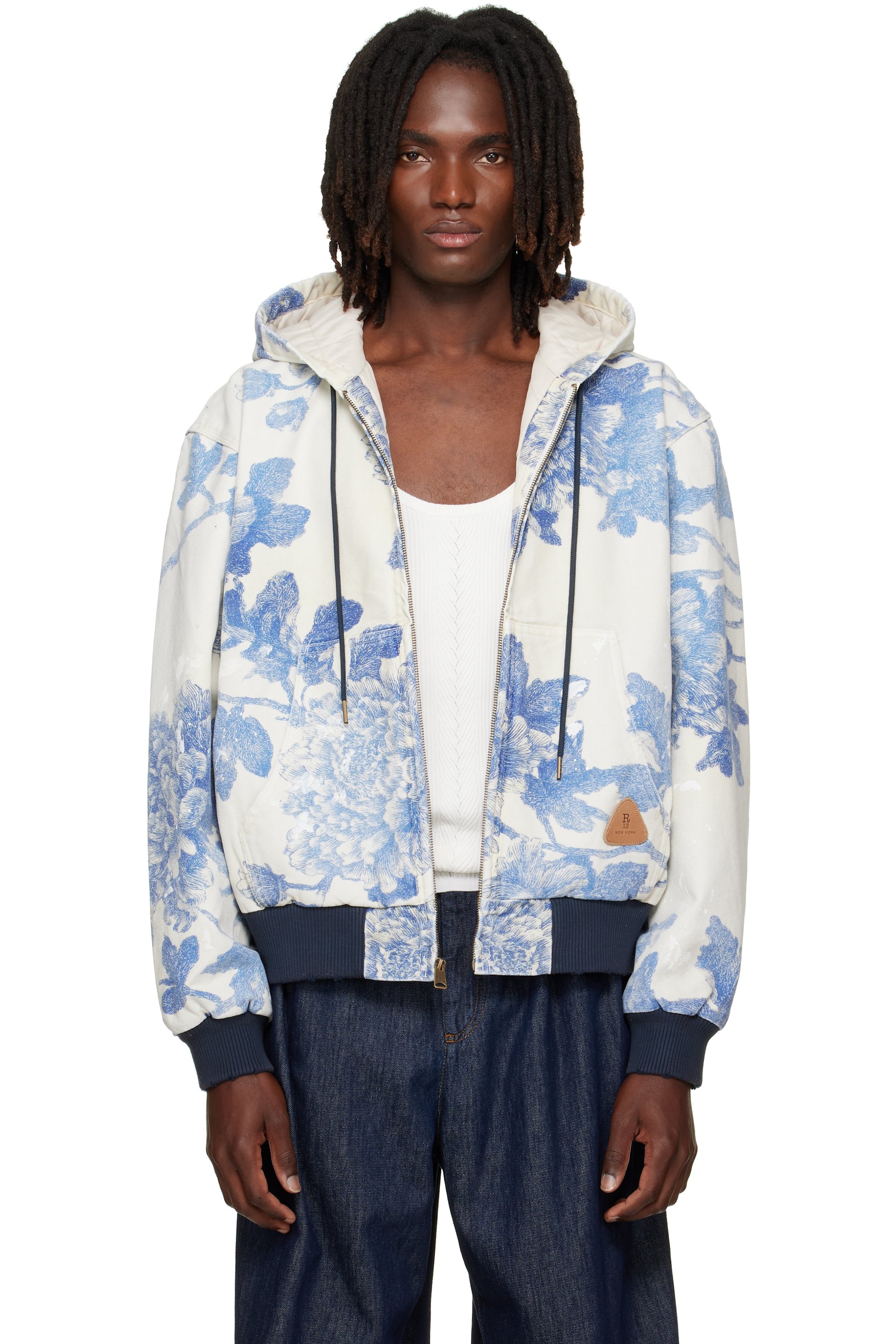 R13 - Off-White & Blue Relaxed Workwear Jacket