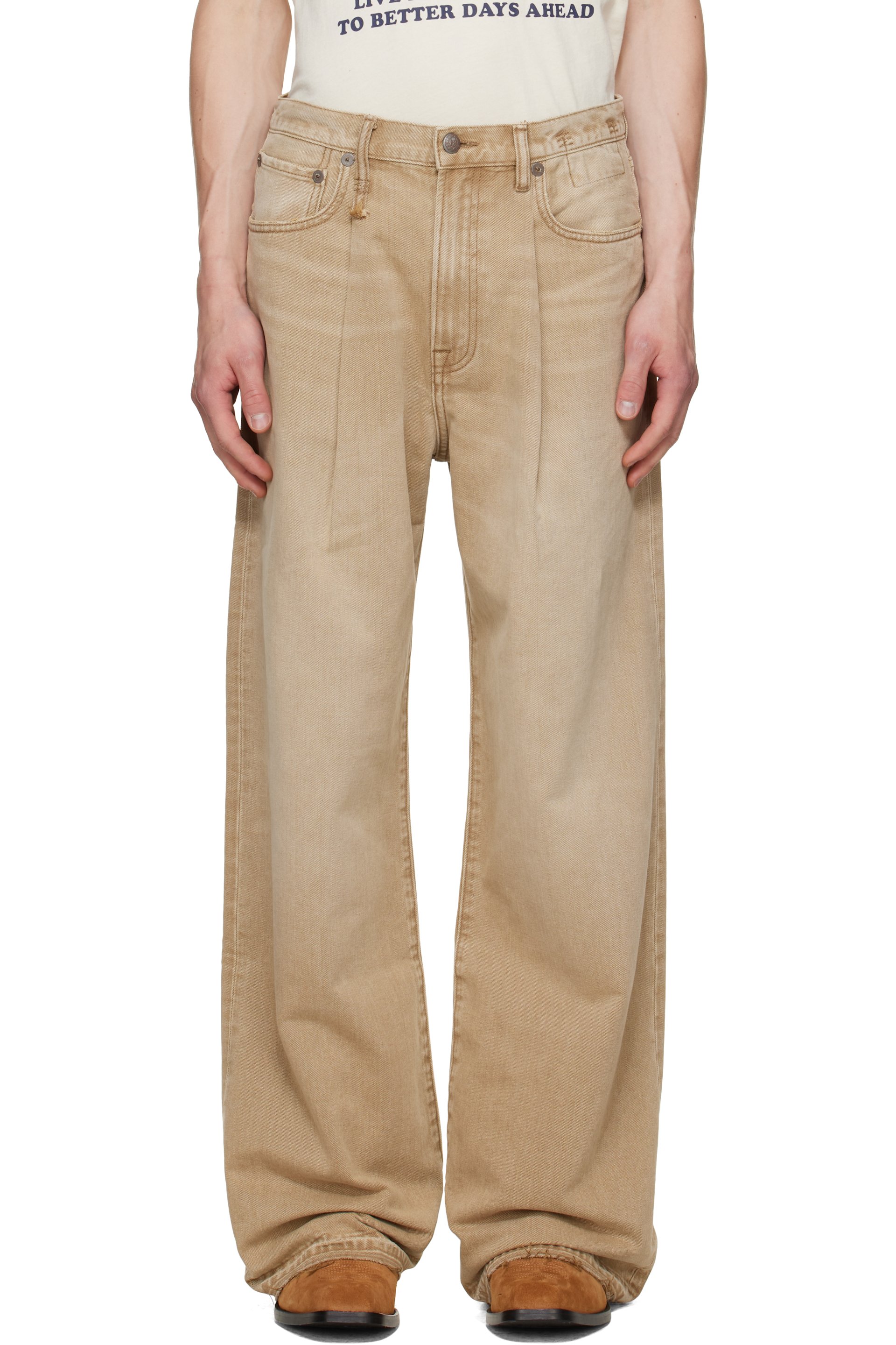 R13 - Beige Damon Pleated Jeans