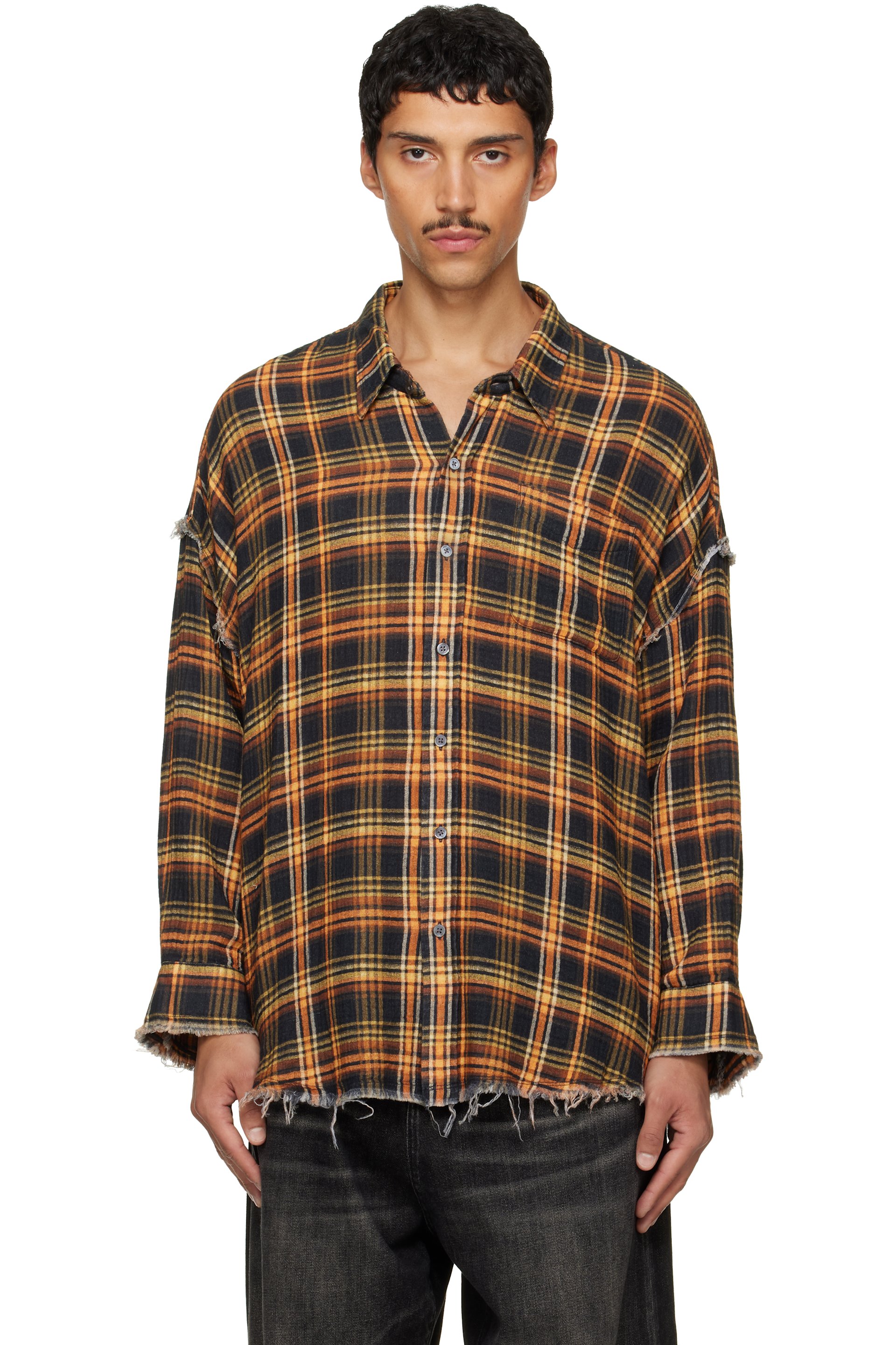 R13 - Orange Shredded Seam Drop Neck Shirt
