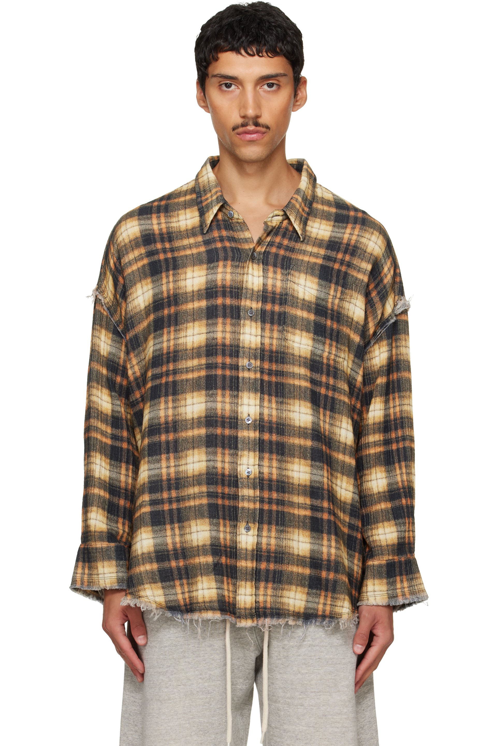 R13 - Yellow Shredded Seam Drop Neck Shirt