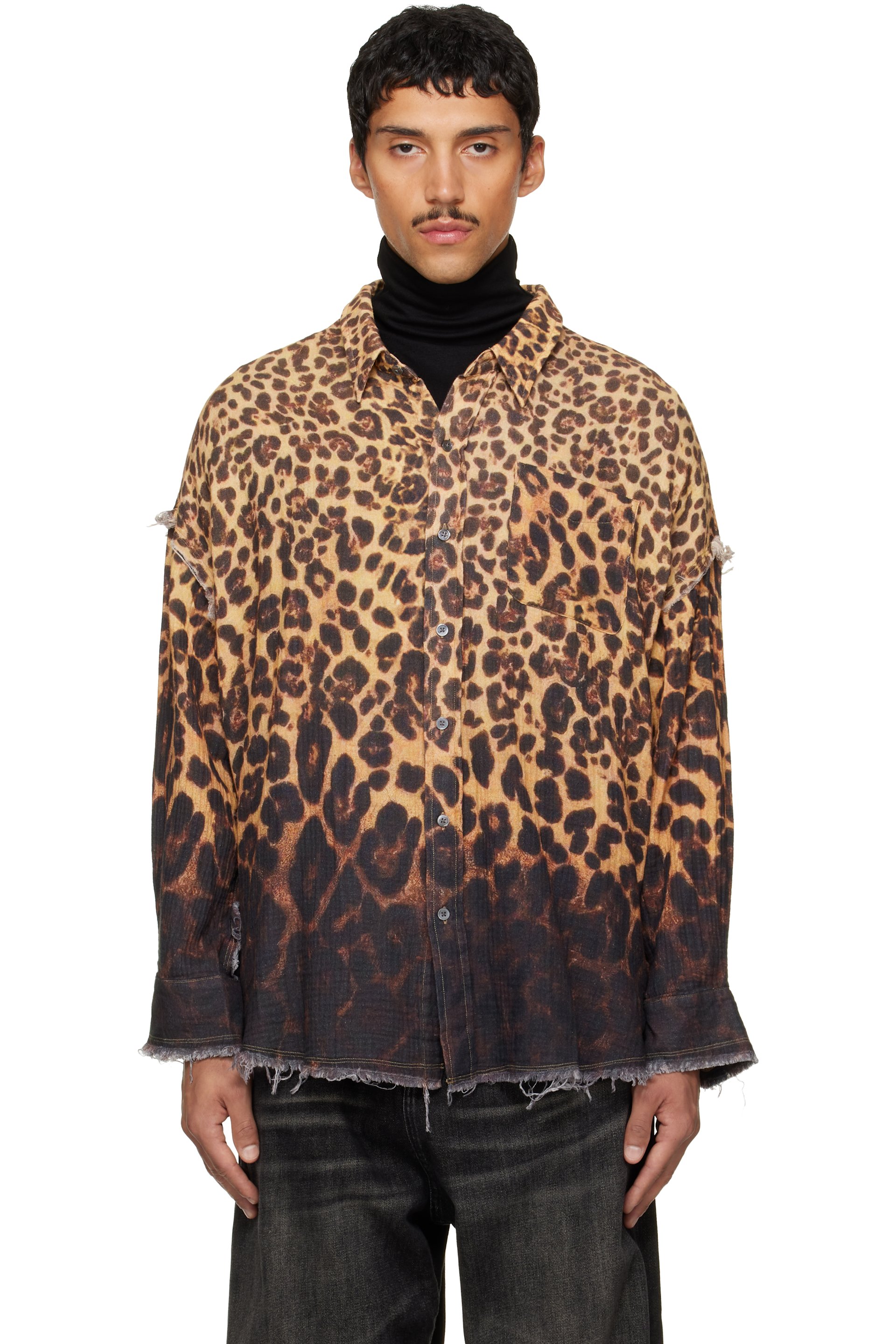 R13 - Beige & Brown Shredded Seam Drop Neck Shirt