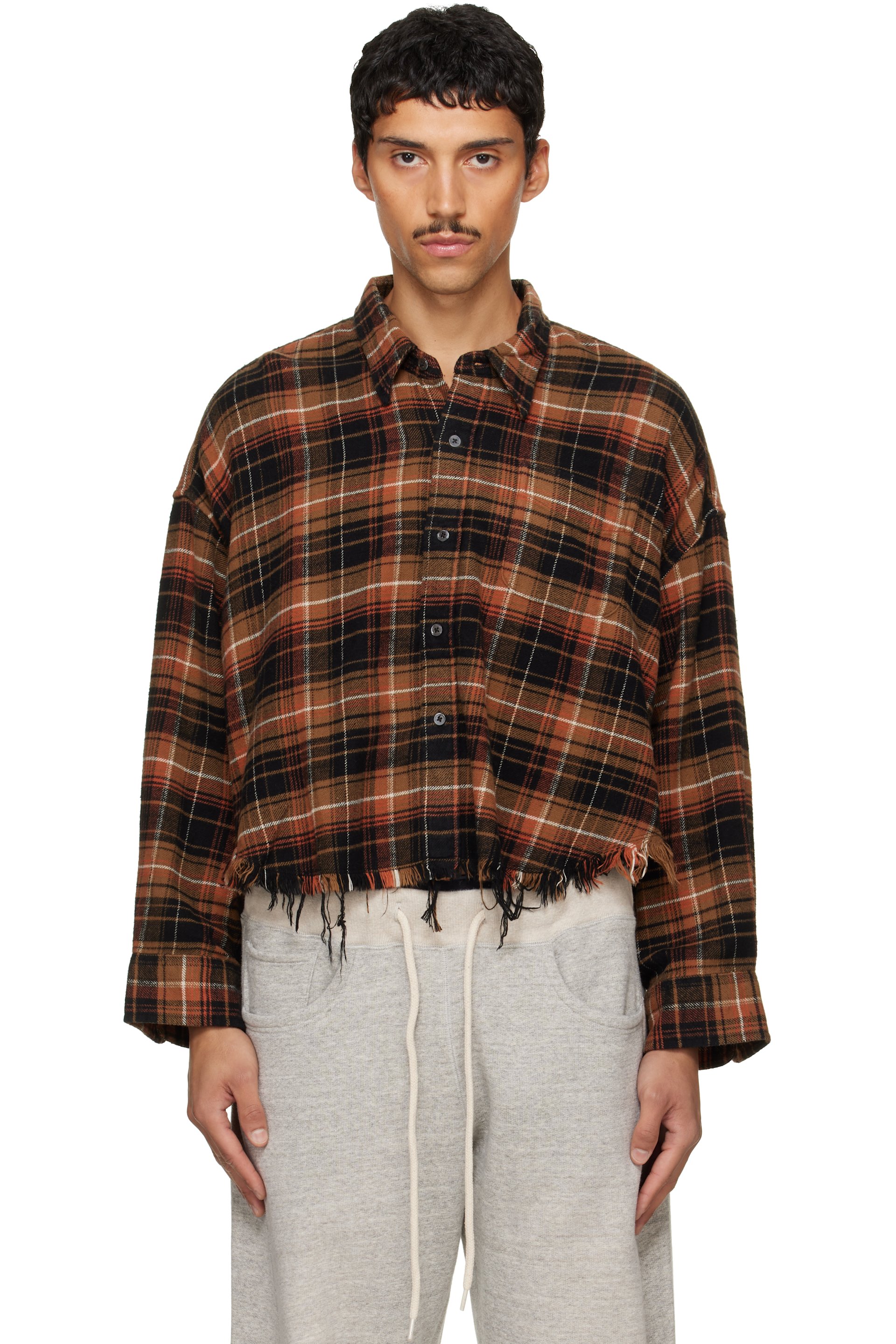 R13 - Brown & Black Drop Neck Cropped Shirt