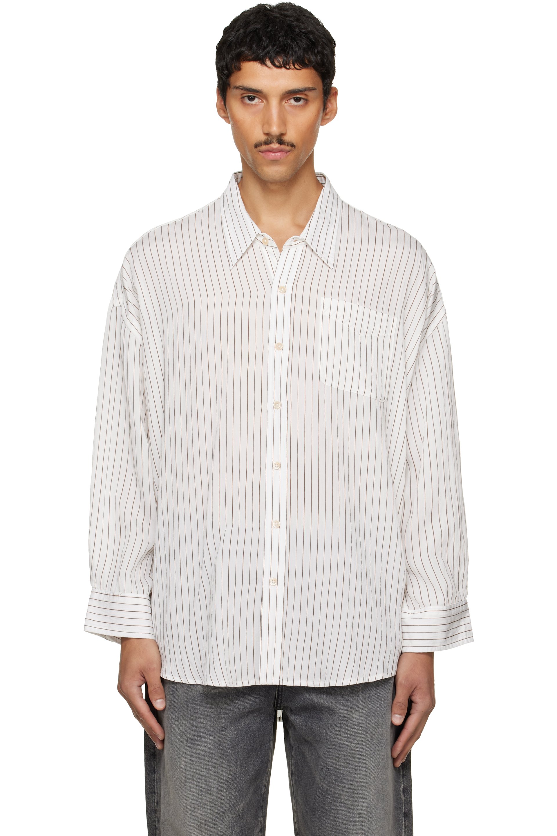 R13 - White & Brown Drop Neck Shirt