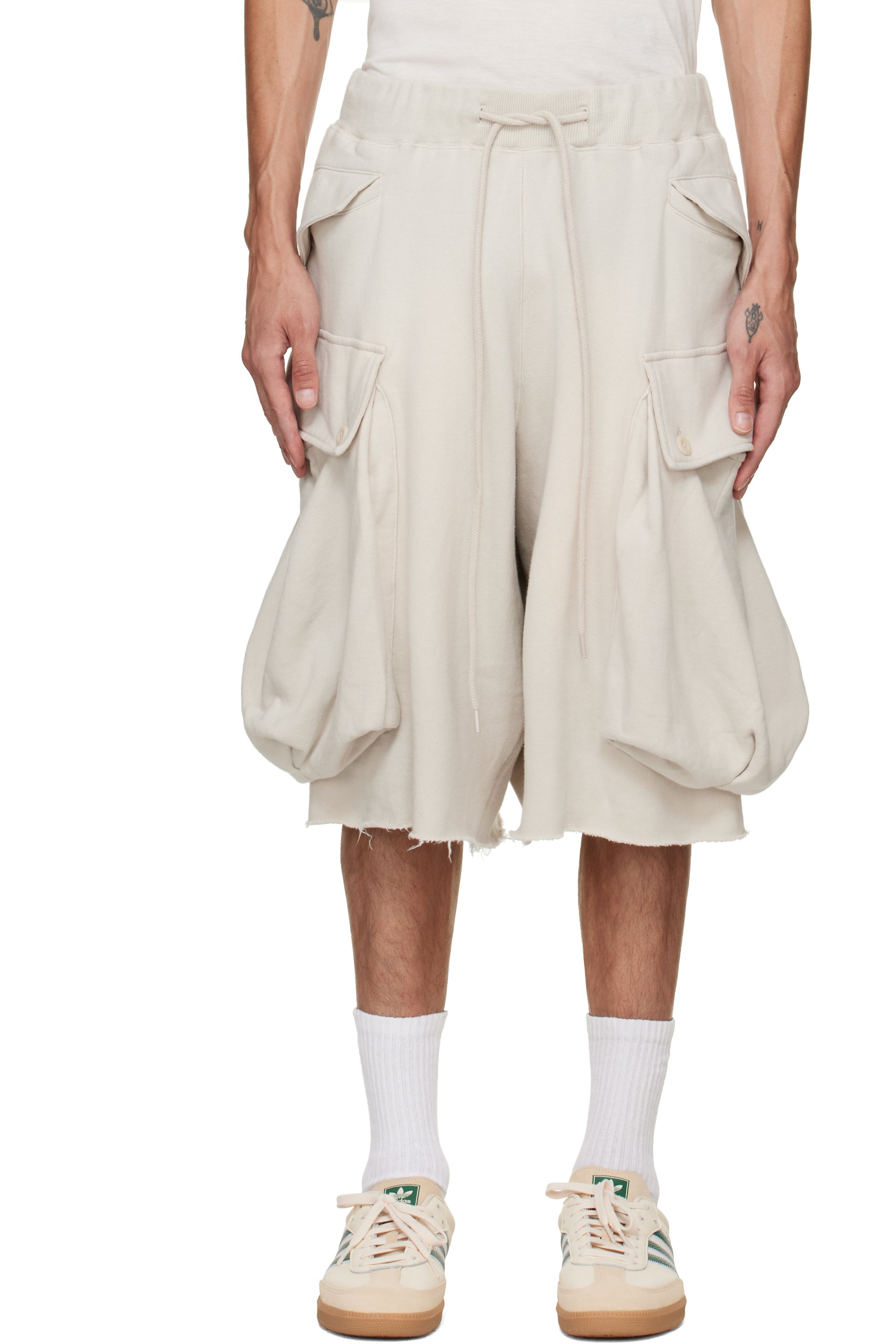 R13 - Off-White Jumbo Cargo Pocket Sweat Shorts