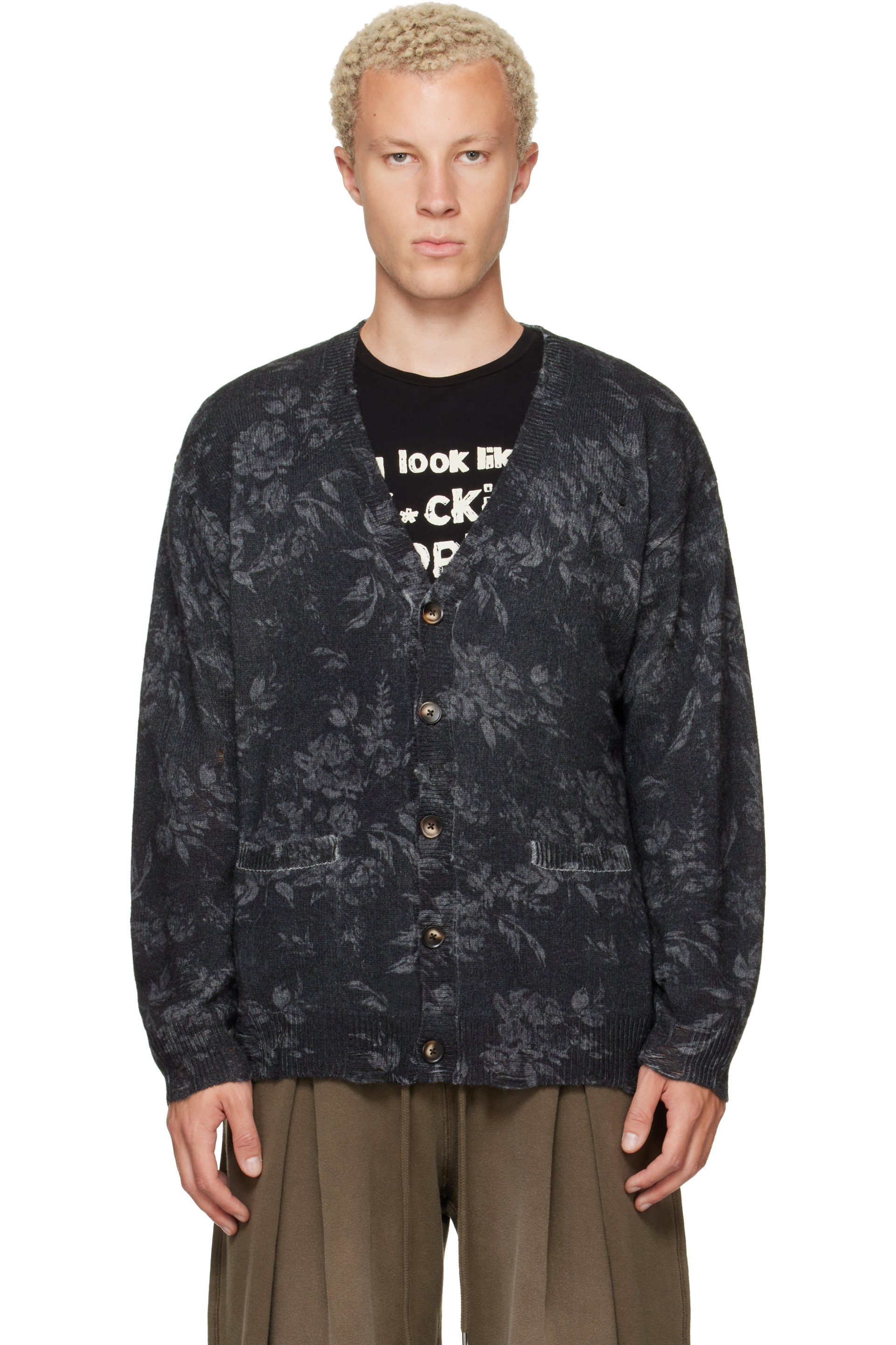 R13 - Gray Printed Boyfriend Cardigan