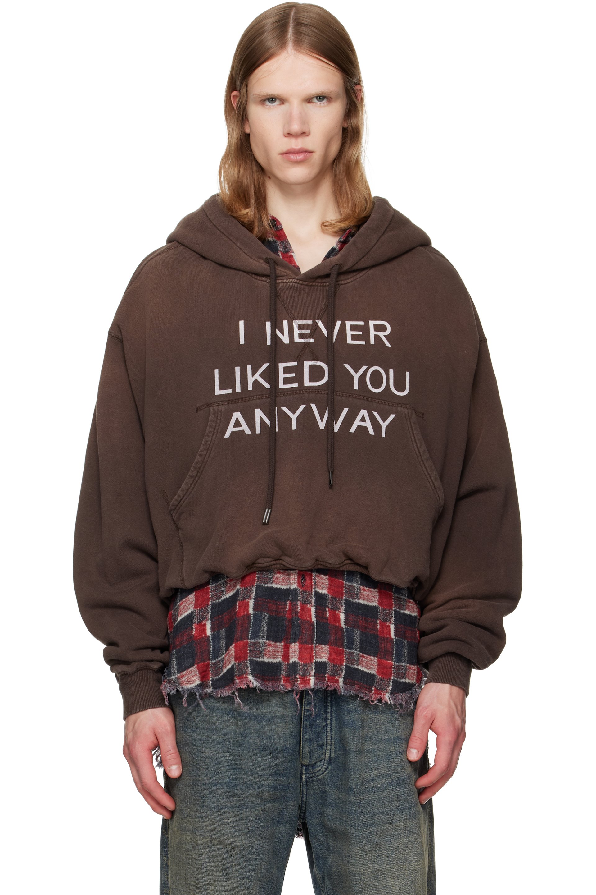 R13 - Brown 'I Never Liked You' Balloon Popover Hoodie