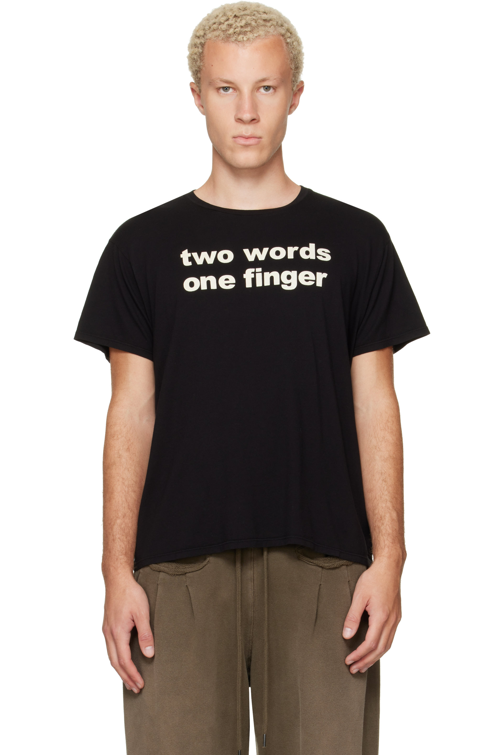 R13 - Black Print 'Two Words One Finger' Boy T-shirt