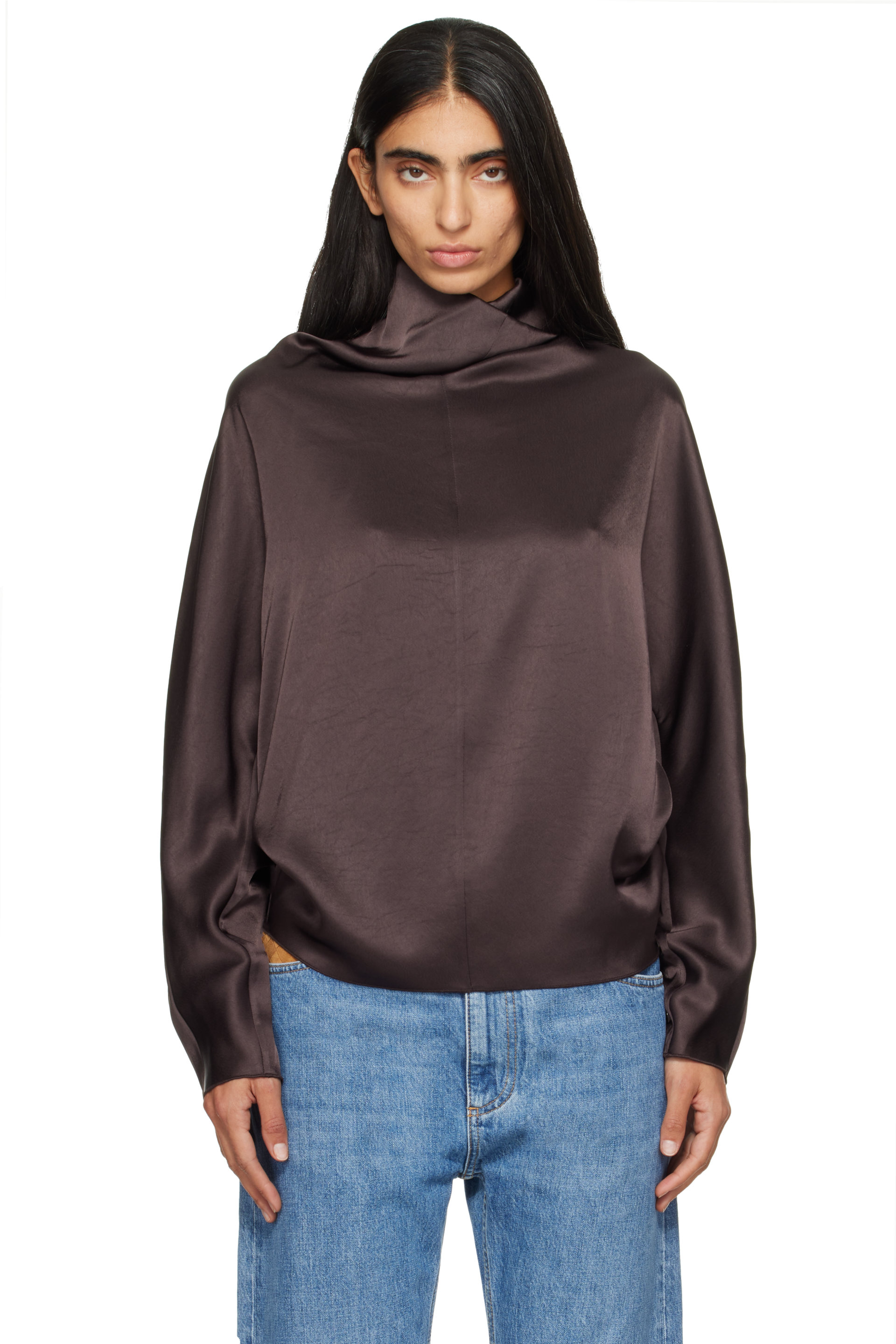 Citizens of Humanity - Brown Ilaria Draped Hammered Satin Blouse