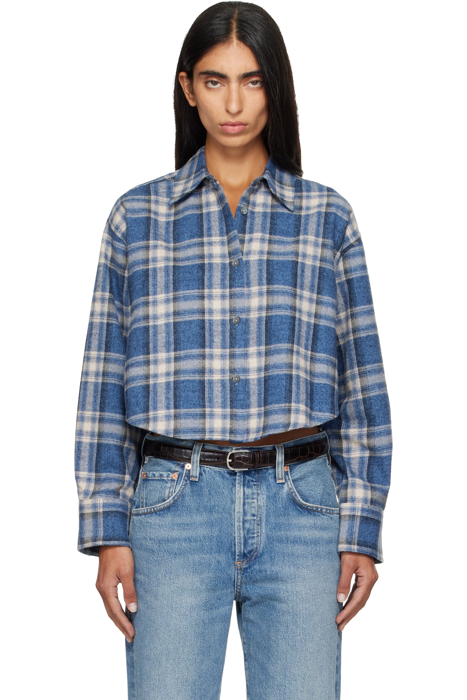 Citizens of Humanity - Navy & Off-White Ana Cropped Shirt