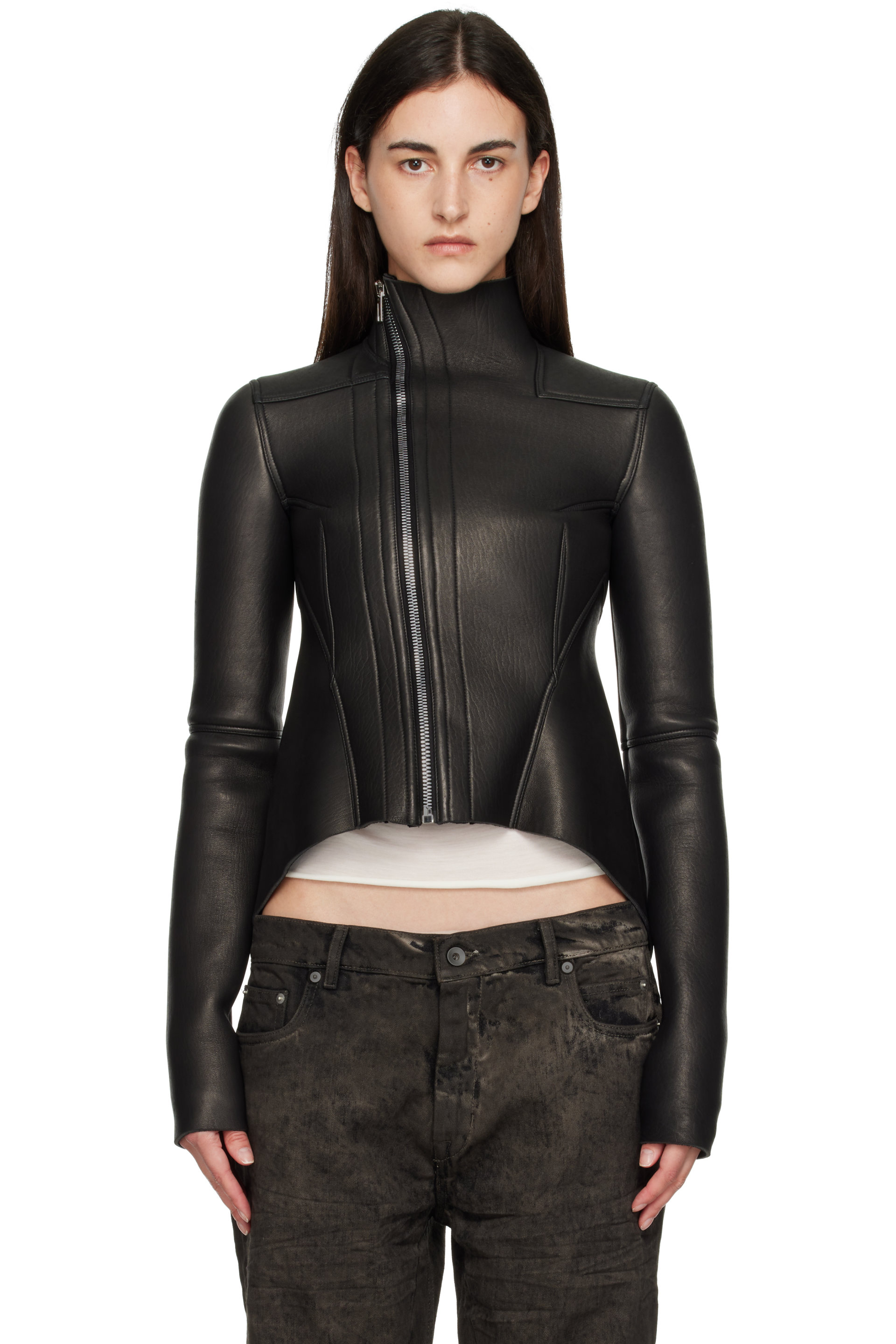 Rick Owens Lilies - Blouson Gary noir en cuir à ourlet Naska - Tower
