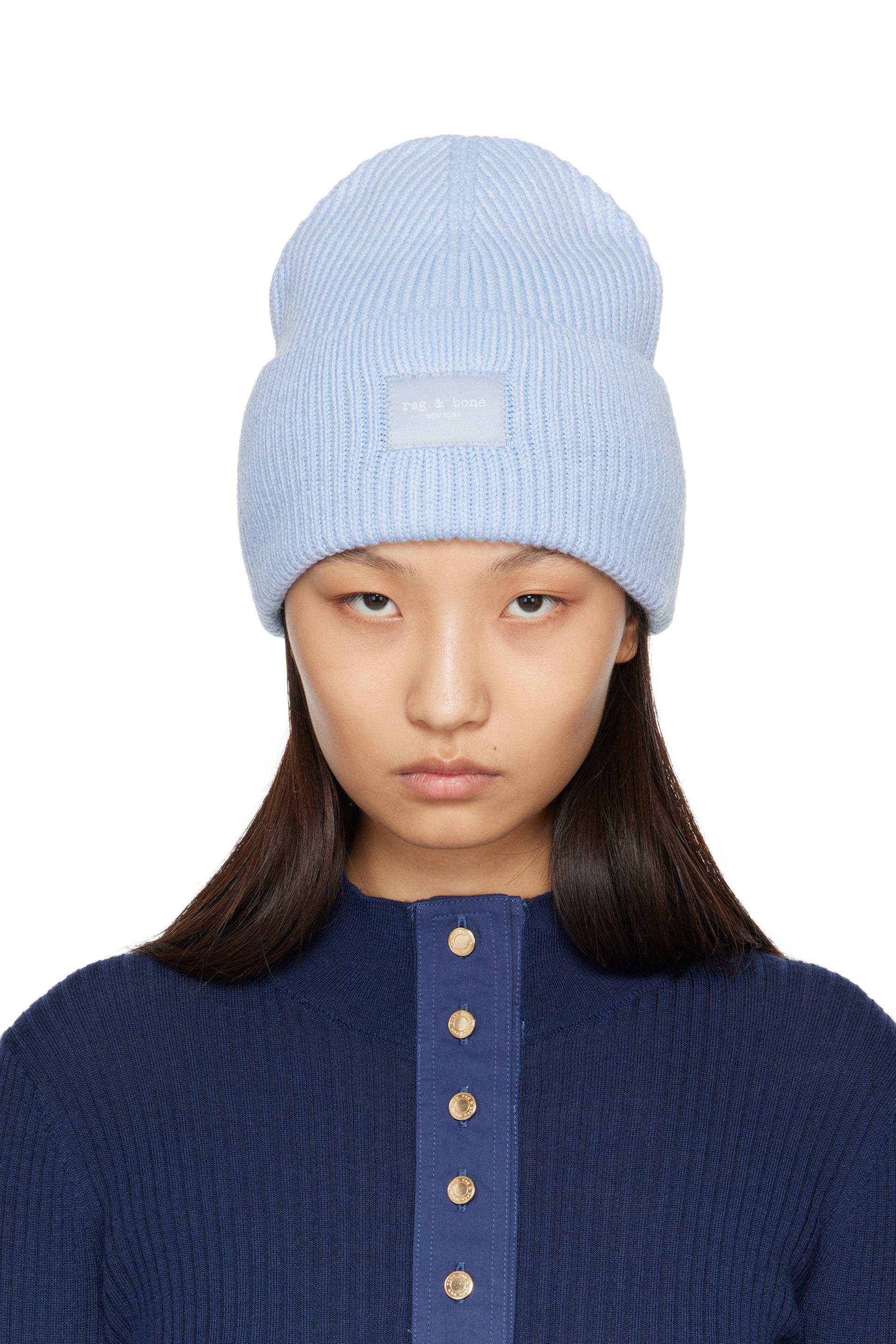 rag & bone - Blue Blake Rib-Knit Beanie