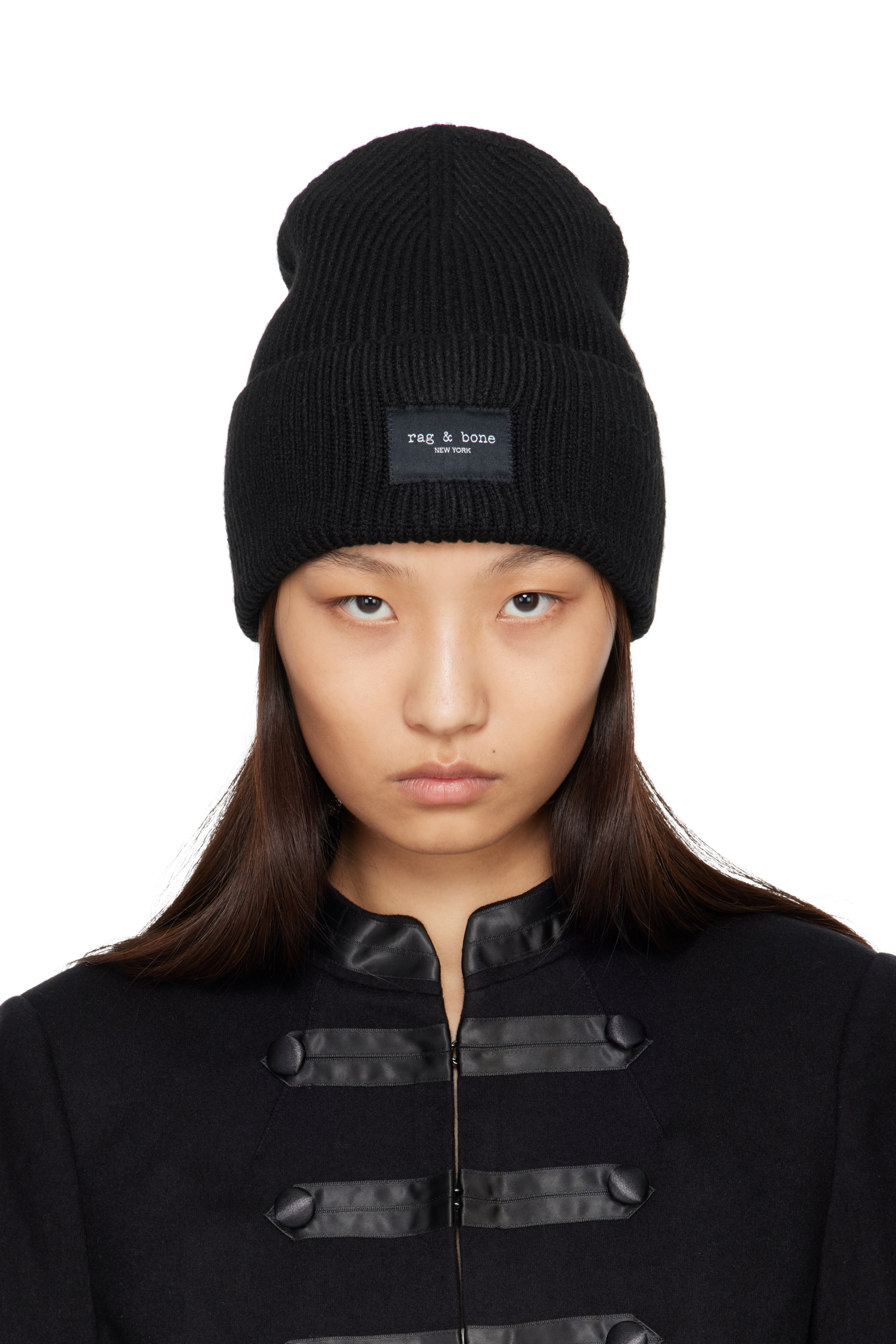 rag & bone - Black Blake Rib-Knit Beanie