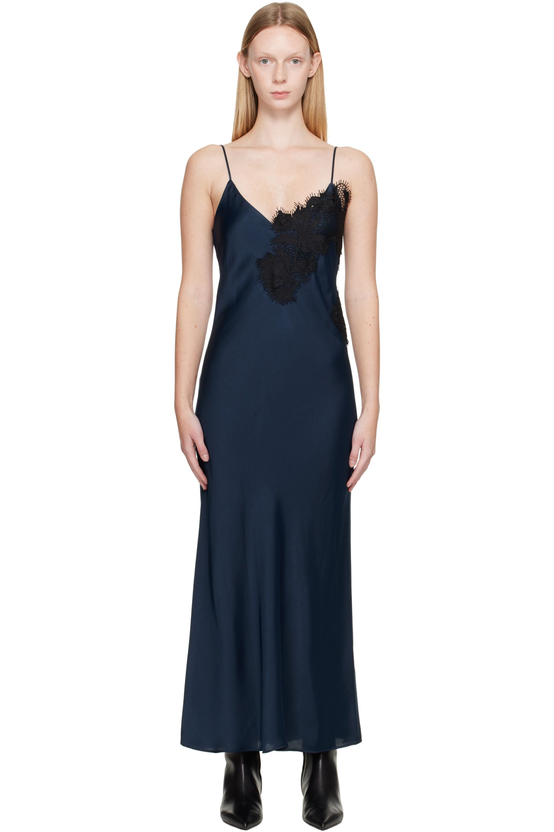 rag & bone - Navy Ariana Satin Slip Maxi Dress
