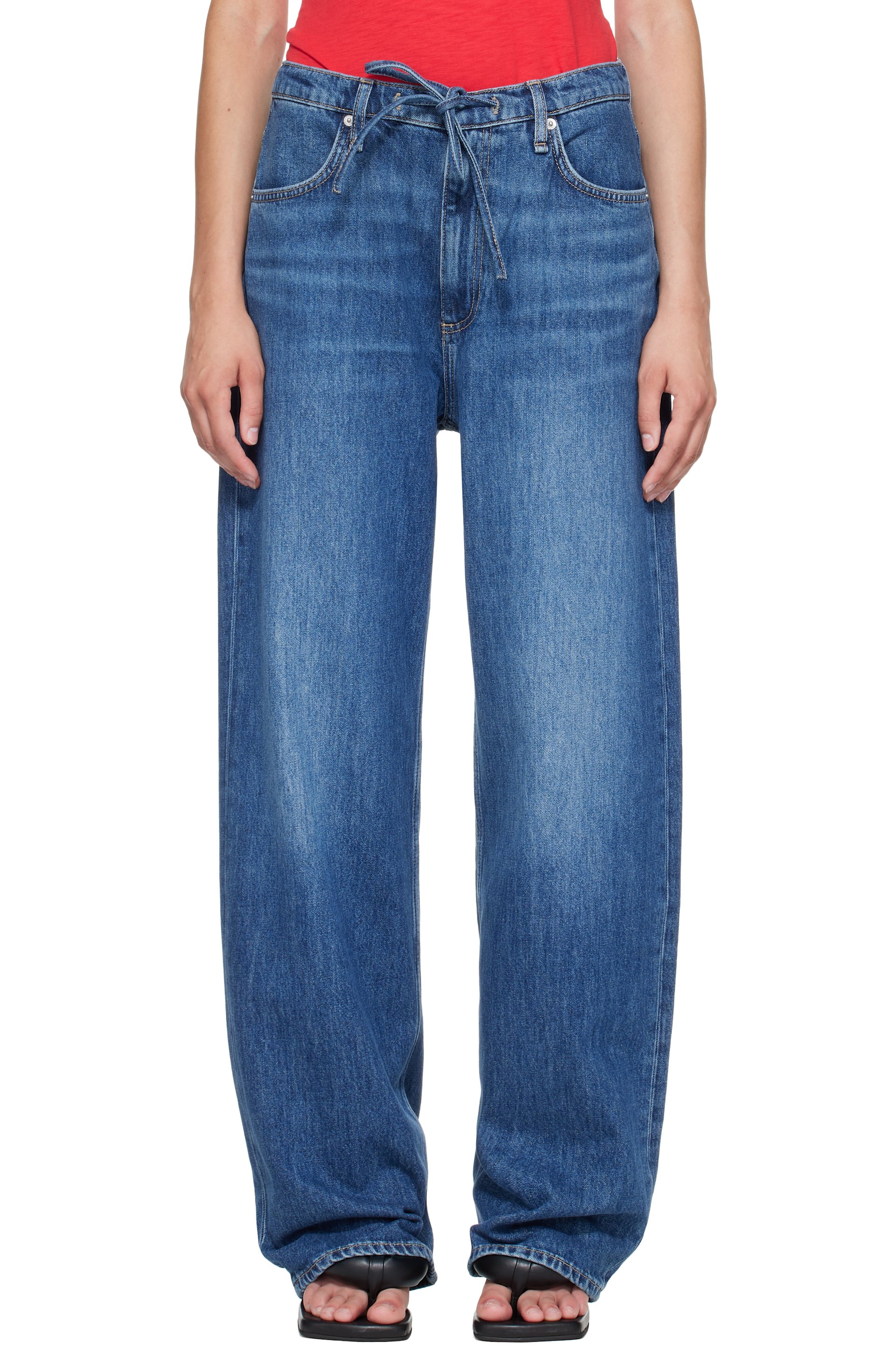rag & bone - Blue Phoebe Drawstring Wide-Leg Jeans