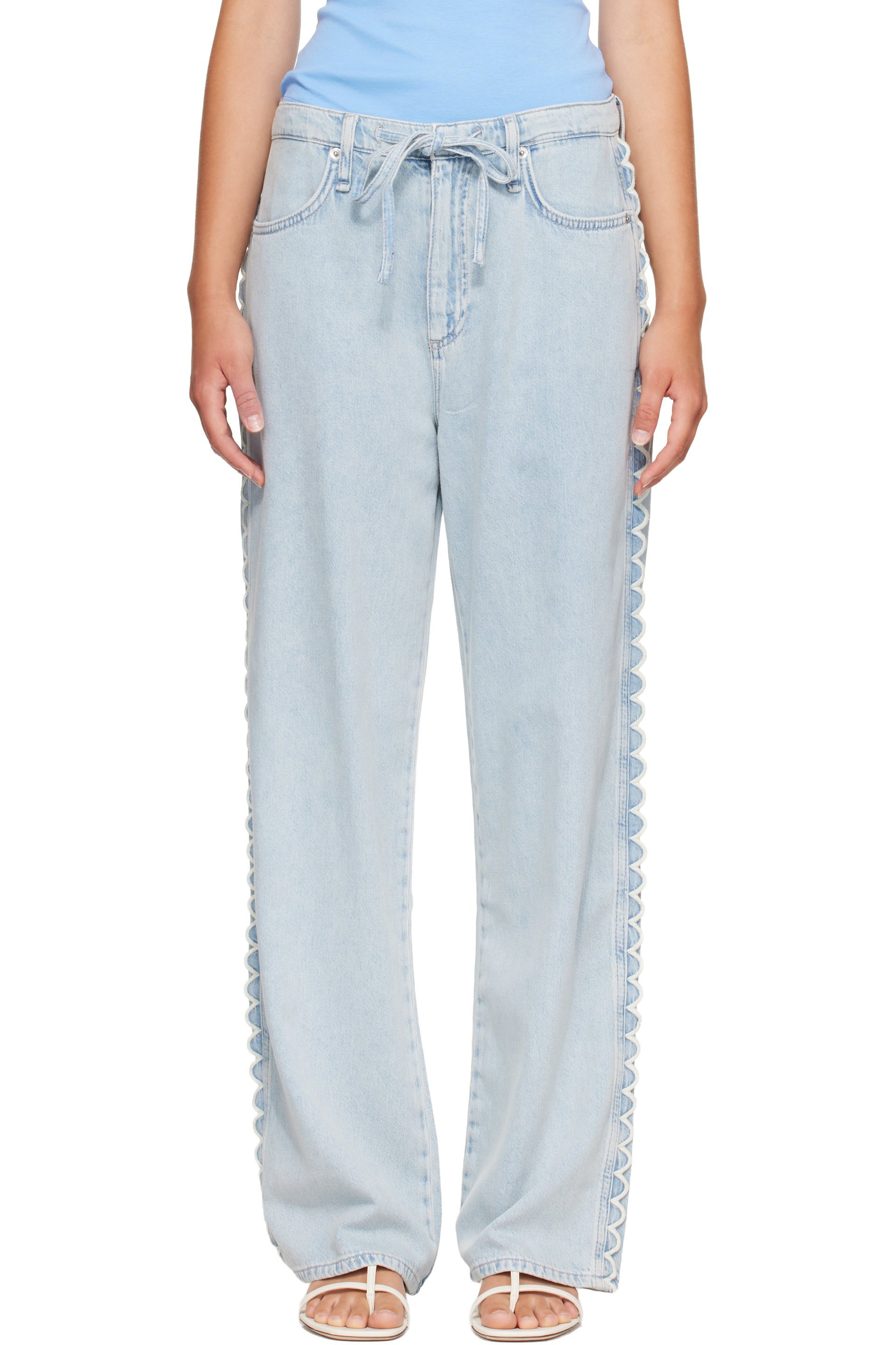 rag & bone - Blue Phoebe Drawstring Wide-Leg Jeans