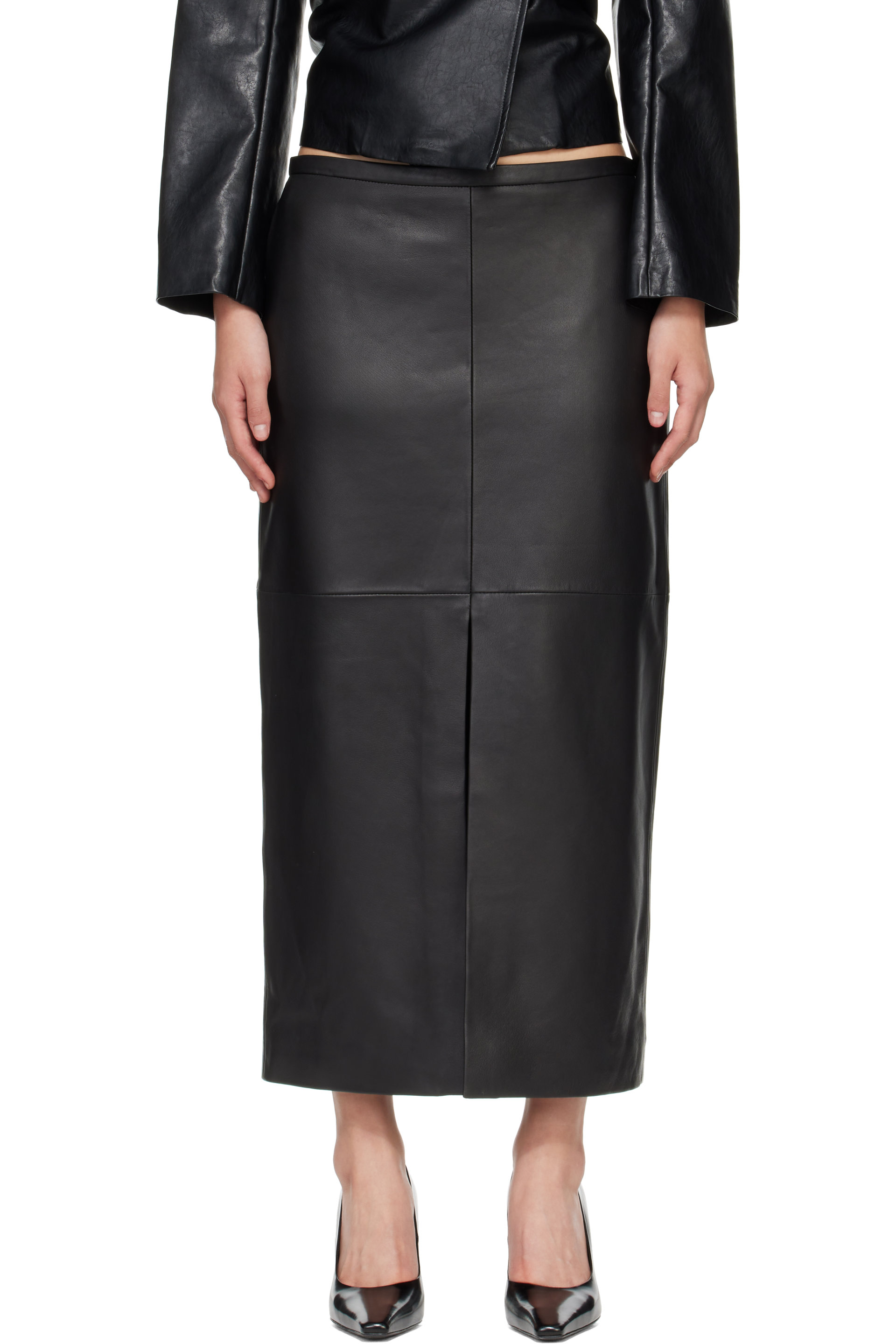 rag & bone - Black Bessie Leather Midi Skirt