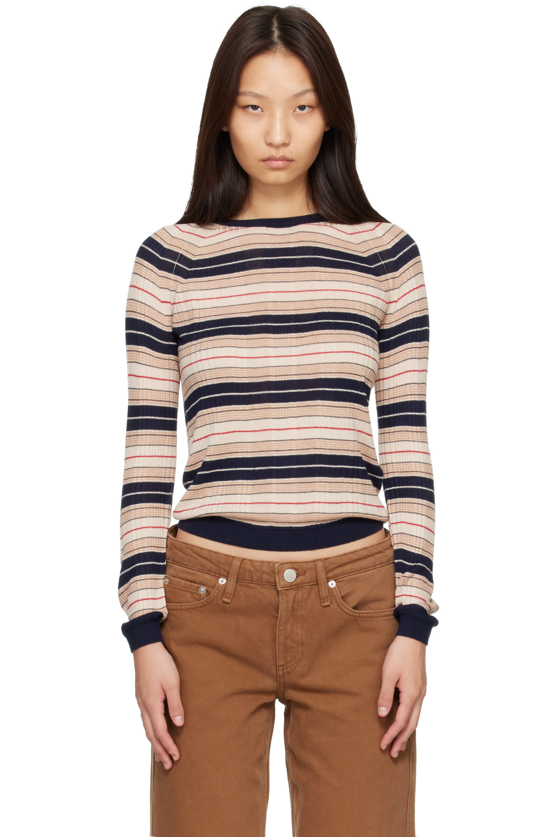 rag & bone - Beige & Navy Teresa Striped Sweater