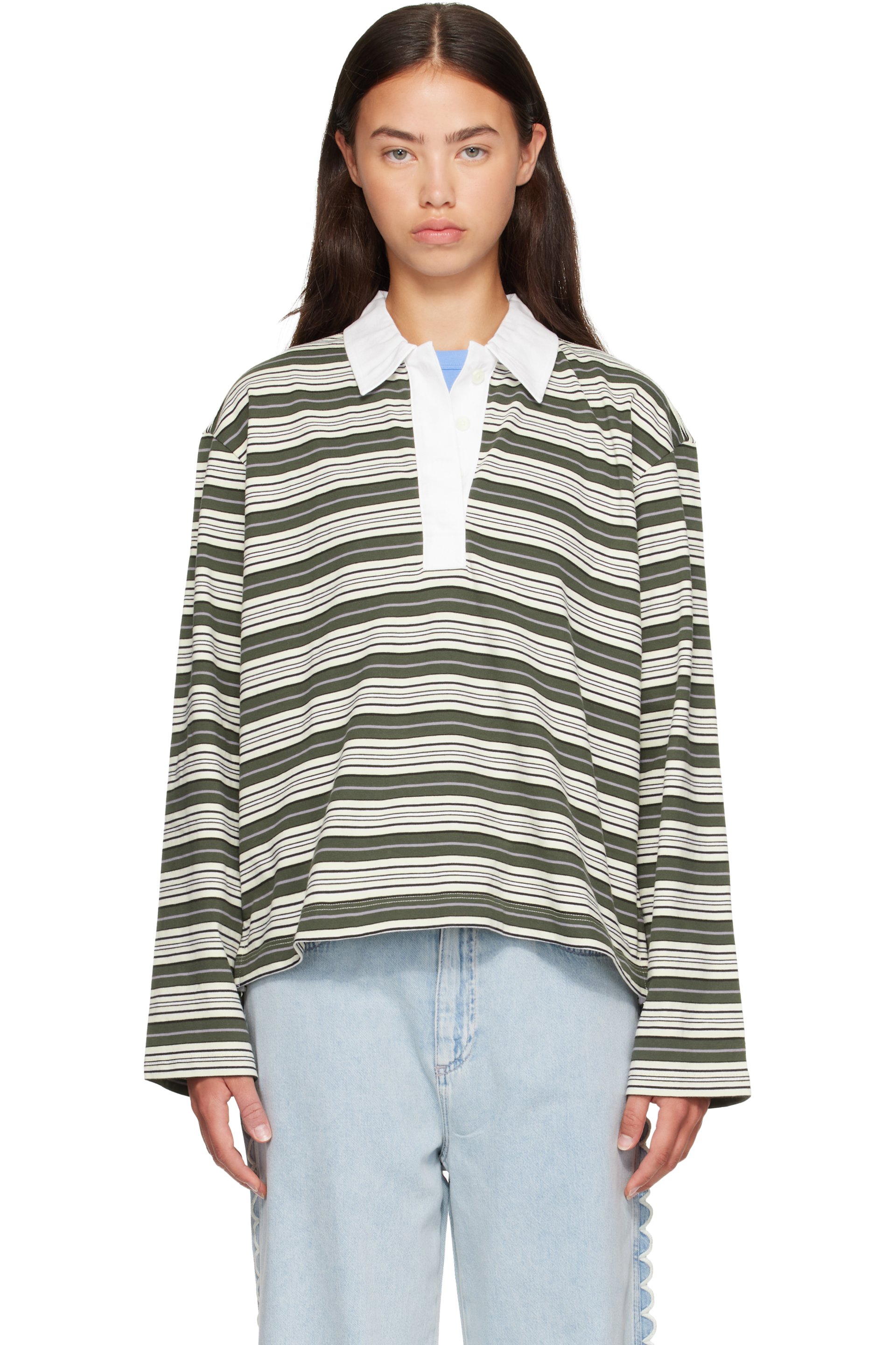 rag & bone - Green Kelly Boxy Striped Long-Sleeve Polo