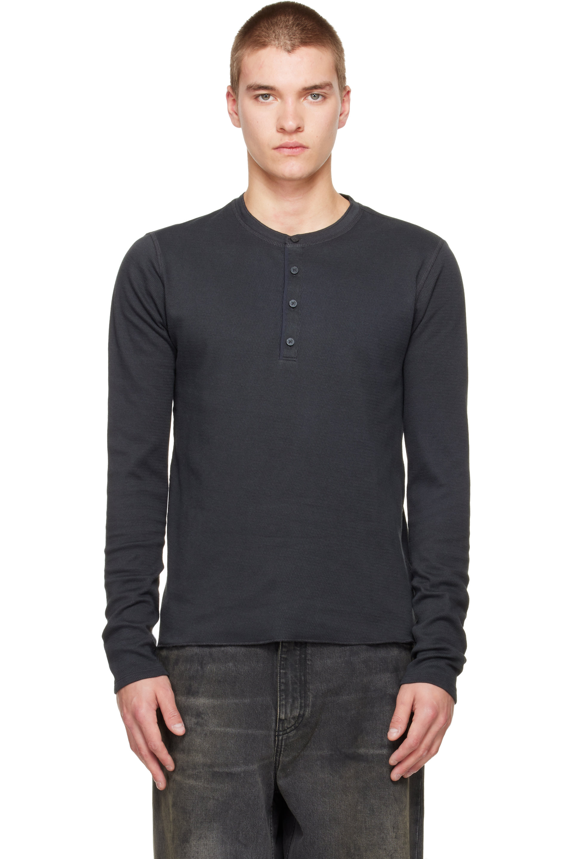 rag & bone - Black Classic Textured Knit Henley