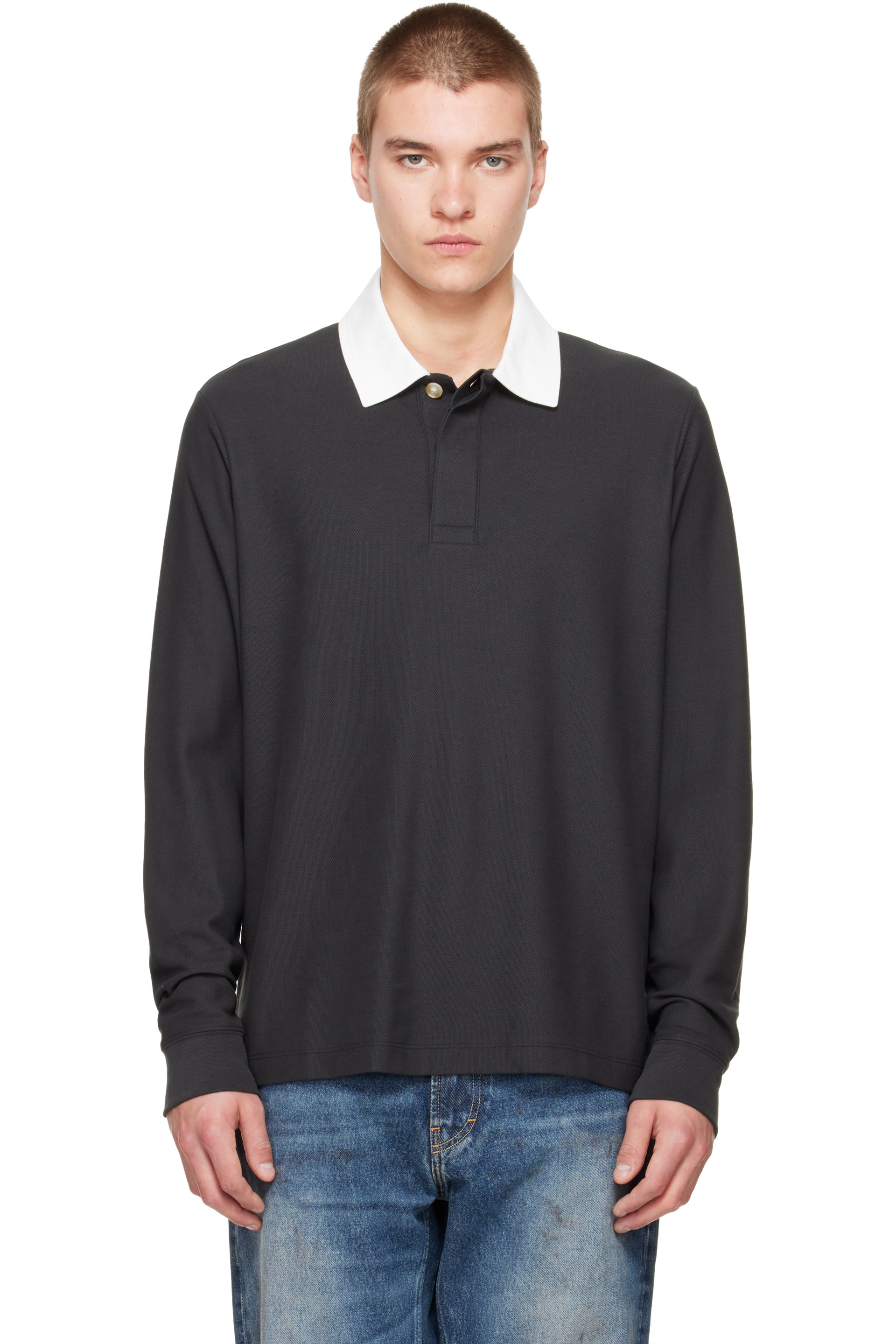 rag & bone - Black Piqué Rugby Polo