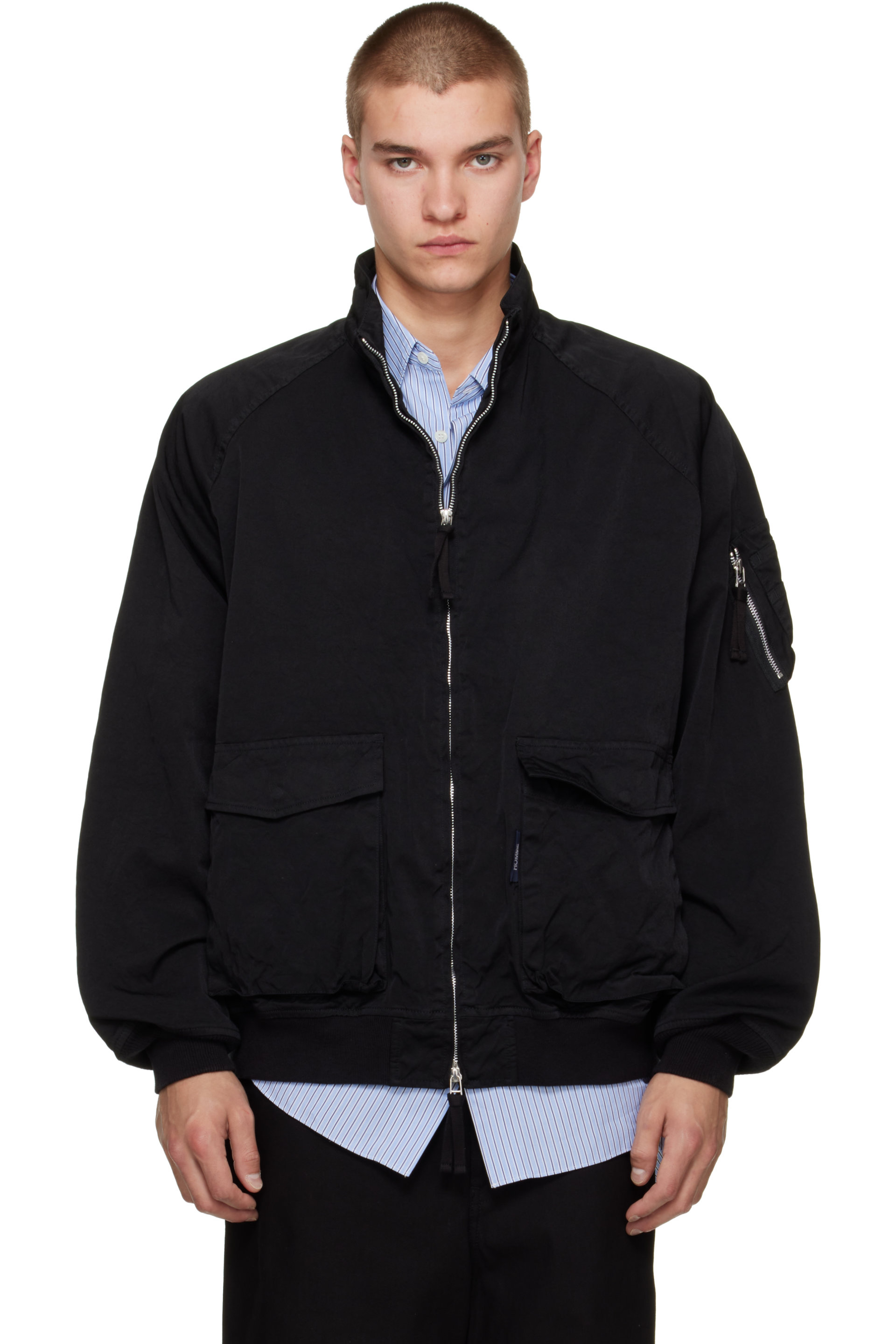 Comme des Garçons Homme - 黑色 Garment Dyed Nylon Zip Up 飞行员夹克