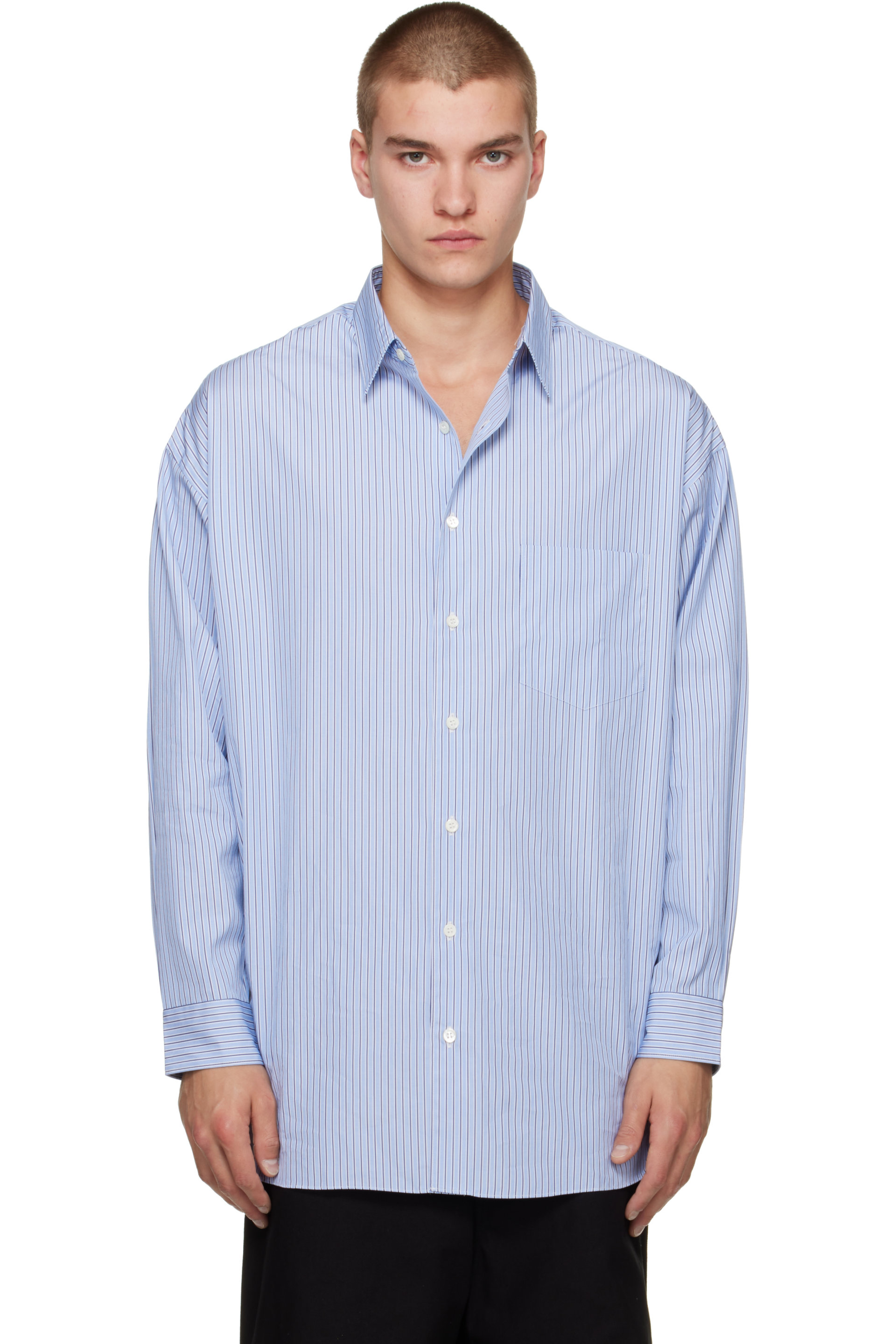 Comme des Garçons Homme - Chemise bleue en coton à rayures