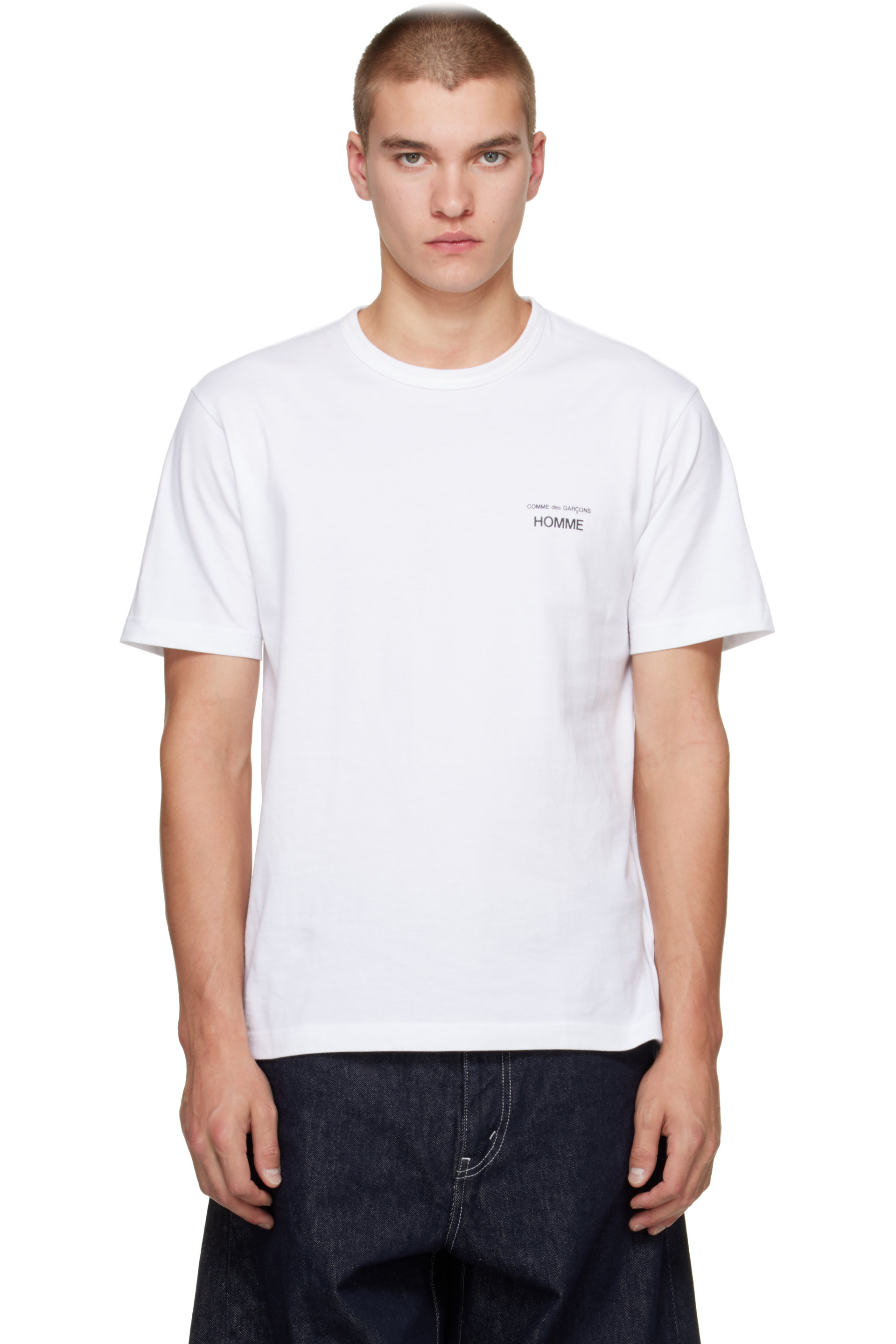 Comme des Garçons Homme - White 'Homme' Chest Logo Cotton T-shirt