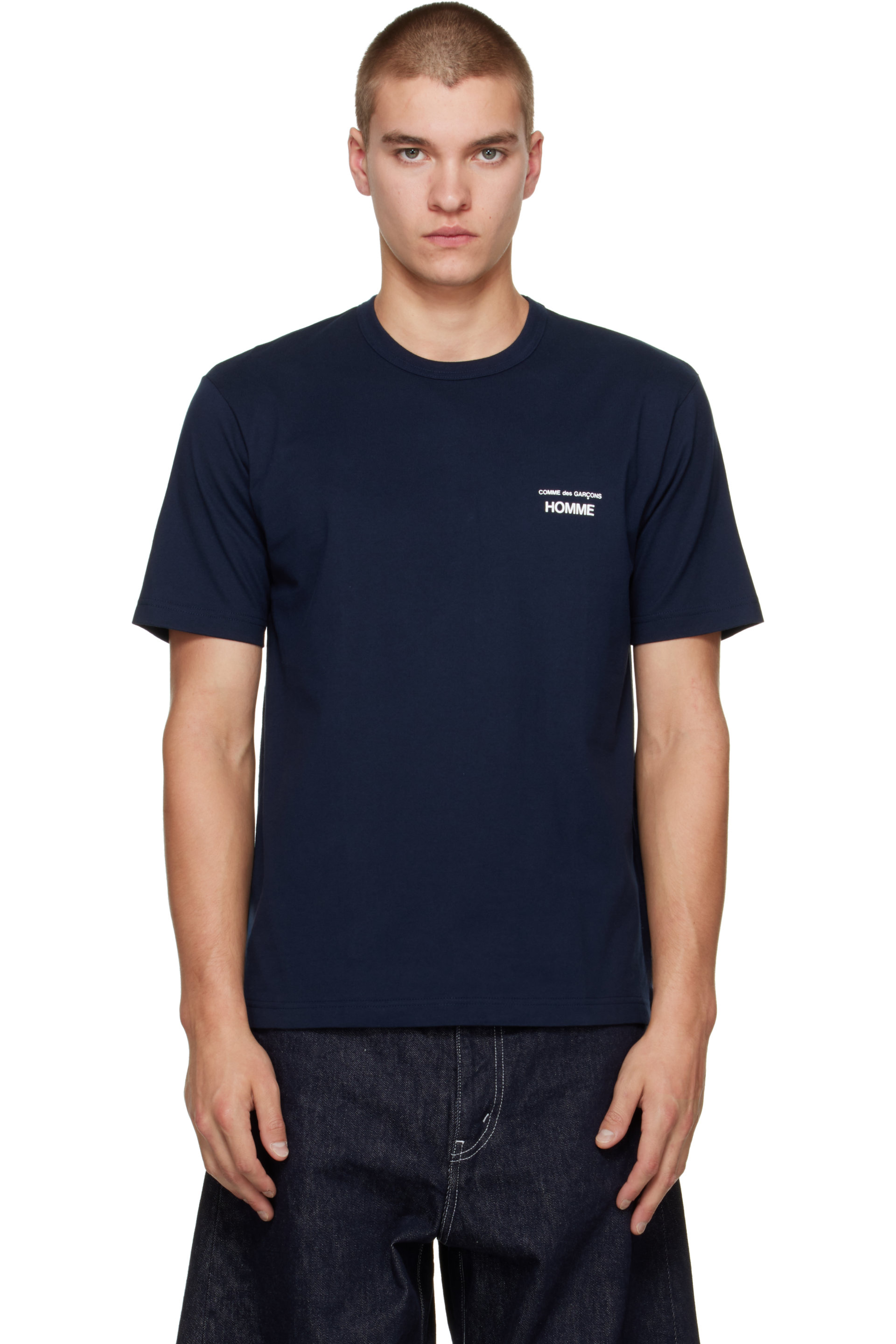 Comme des Garçons Homme - Navy 'Homme' Chest Logo Cotton T-shirt