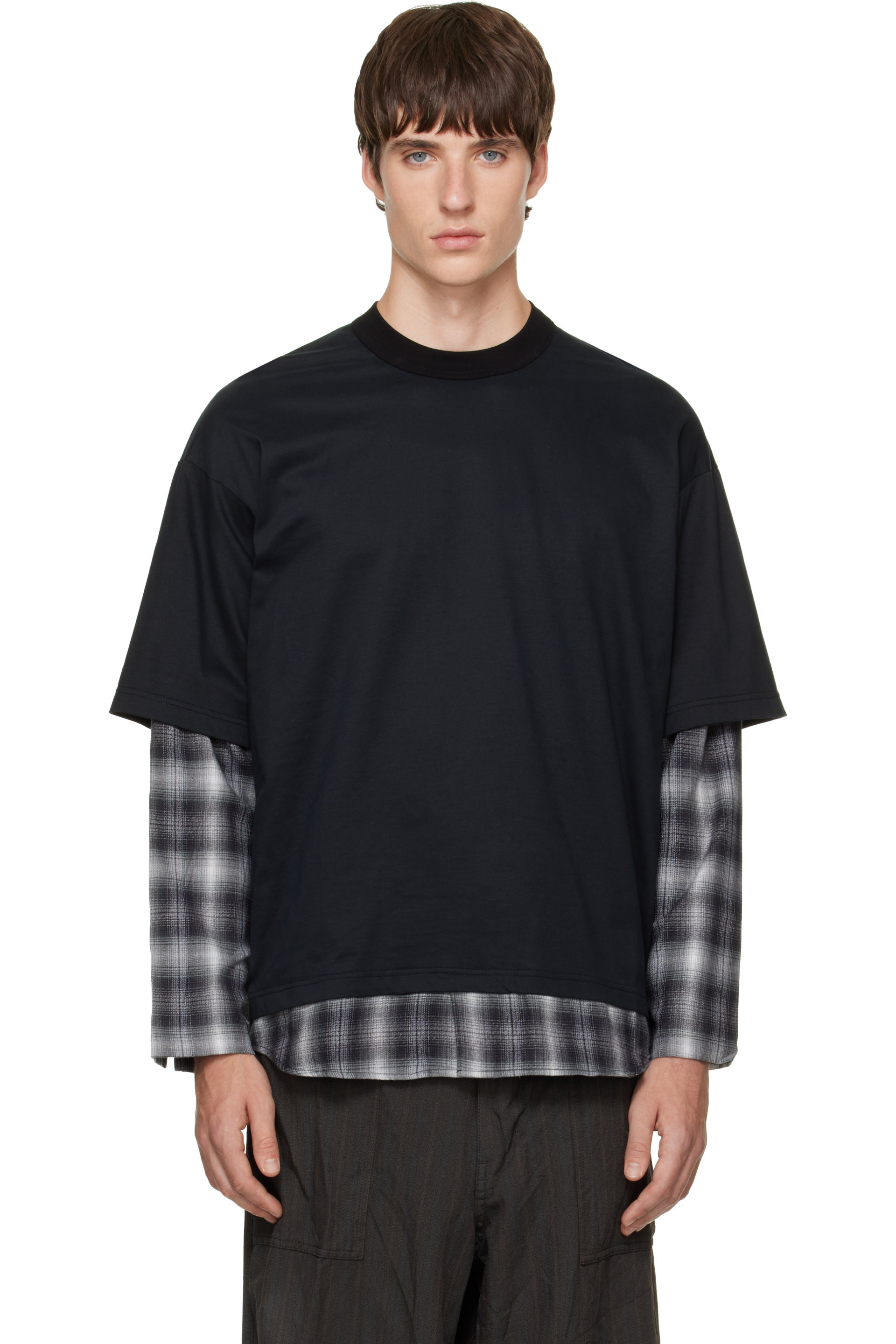Comme des Garçons Homme - Black & Gray Cotton Jersey Ombre Check Long Sleeve T-shirt