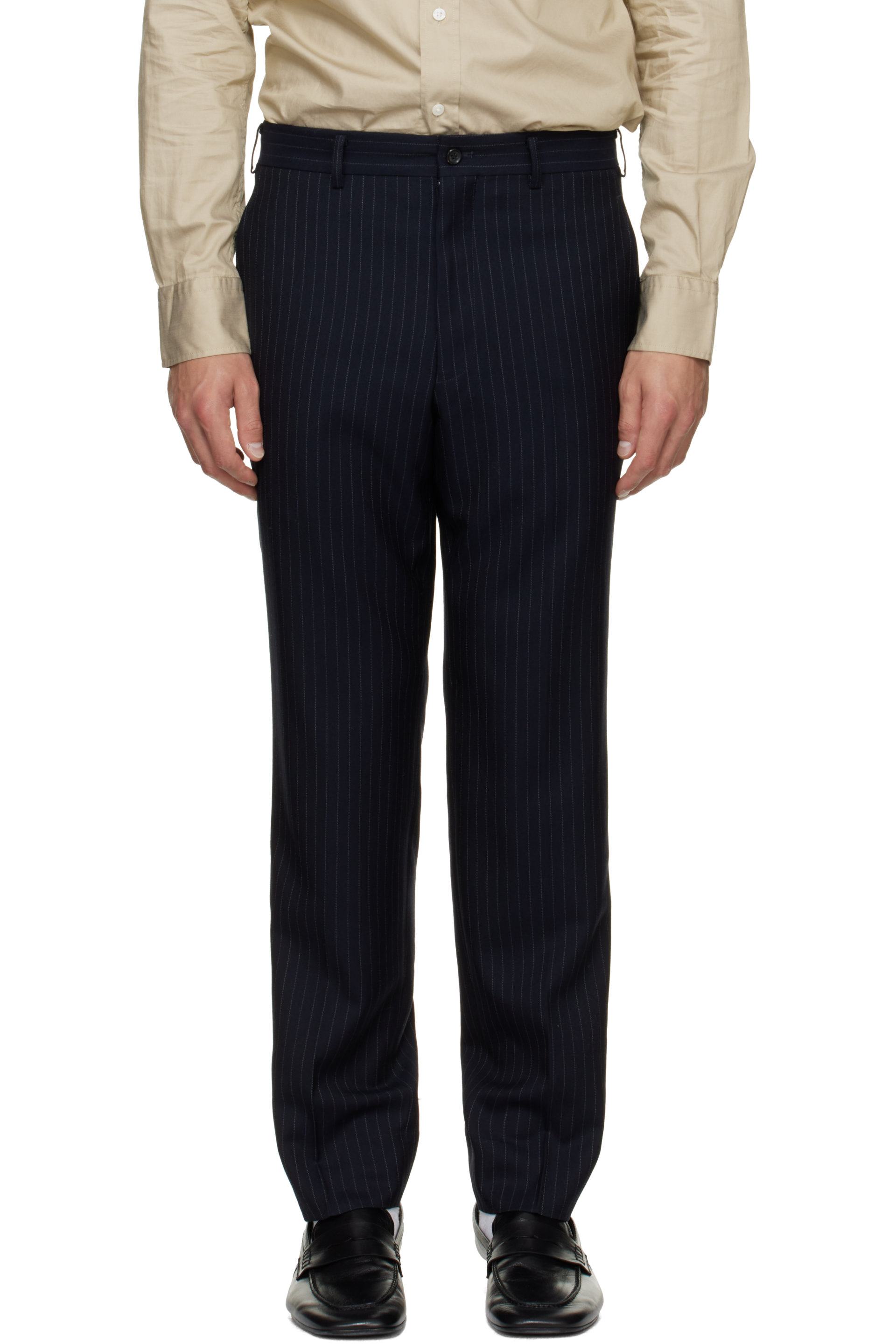 Comme des Garçons Homme Deux - Navy Wool Cashmere Pinstripe Trousers