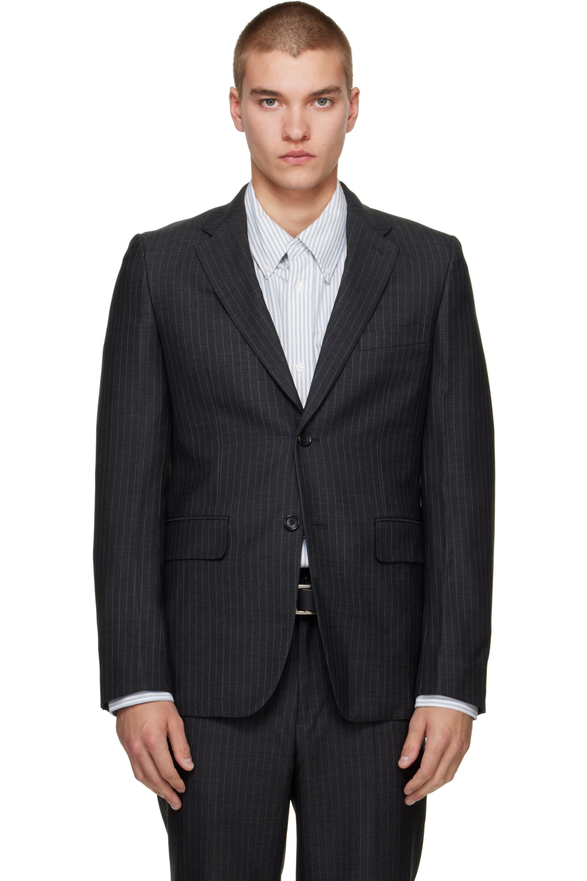 Comme des Garçons Homme Deux - 灰色 Wool Pinstripe 西装外套