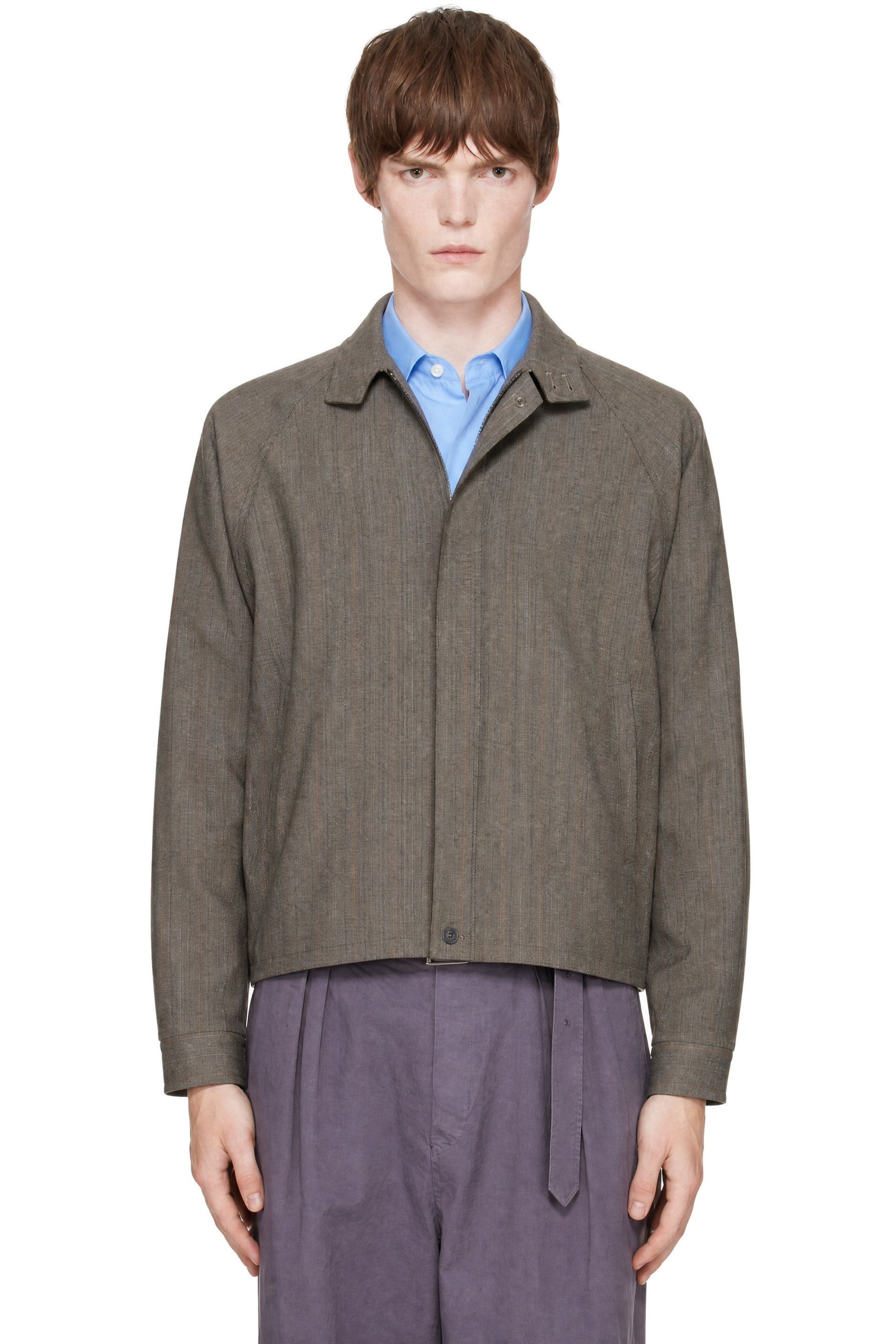 SOSHIOTSUKI - Gray Melange Stripe Trucker Jacket