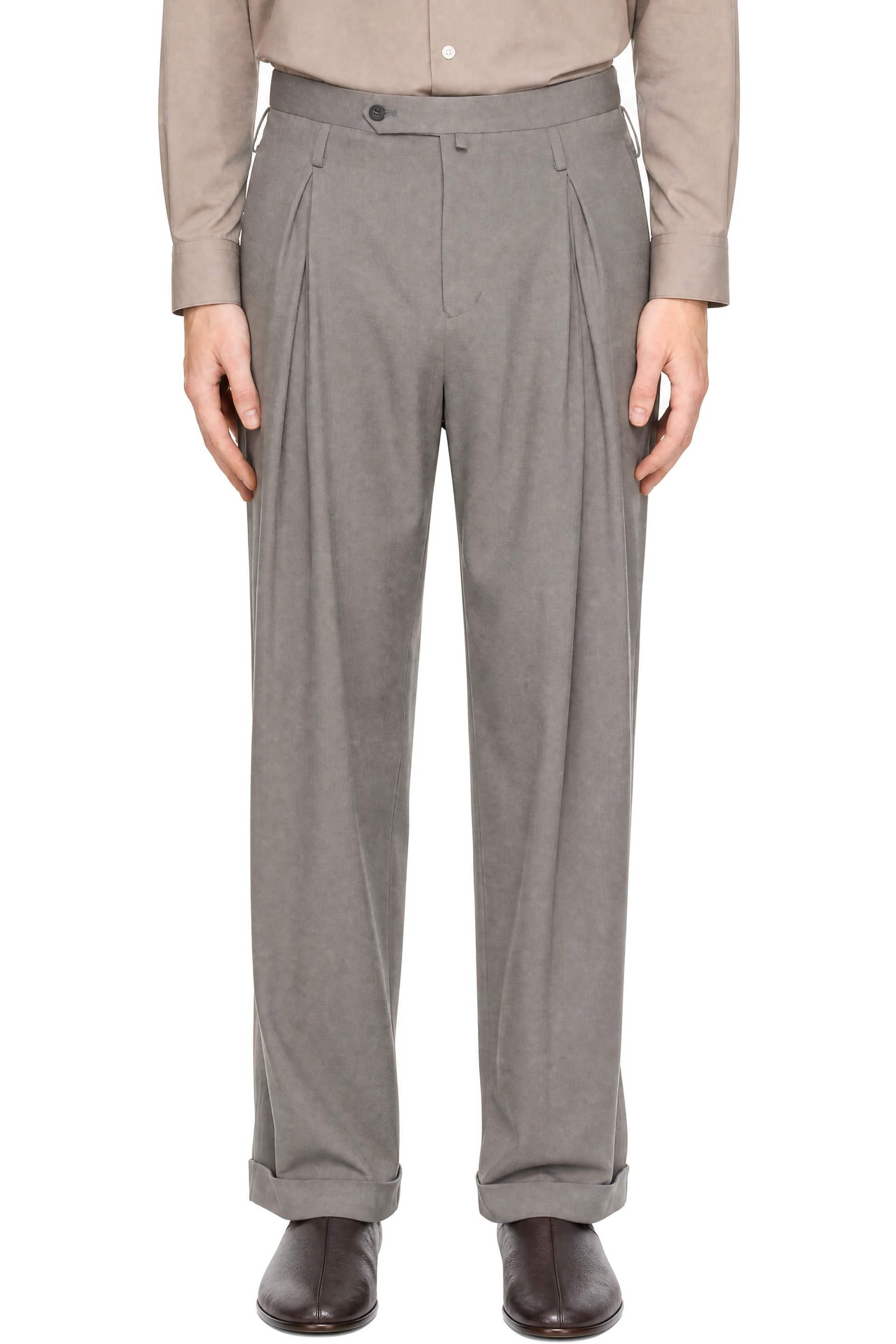 SOSHIOTSUKI - Gray Double Inverted Tuck Trousers