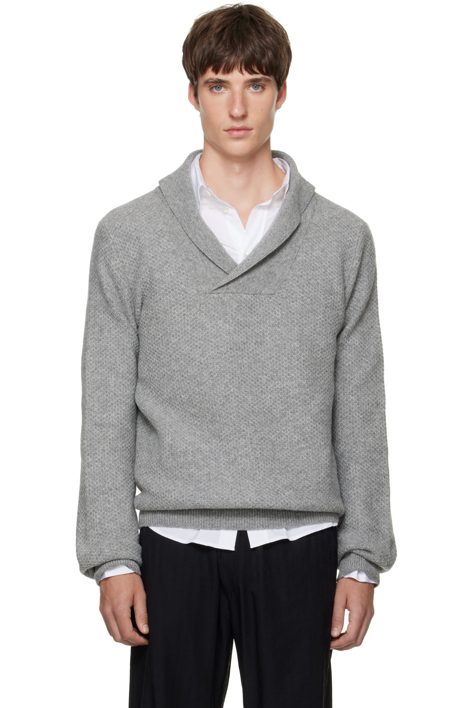 SOSHIOTSUKI - Gray Shawl Collar Knit Sweater