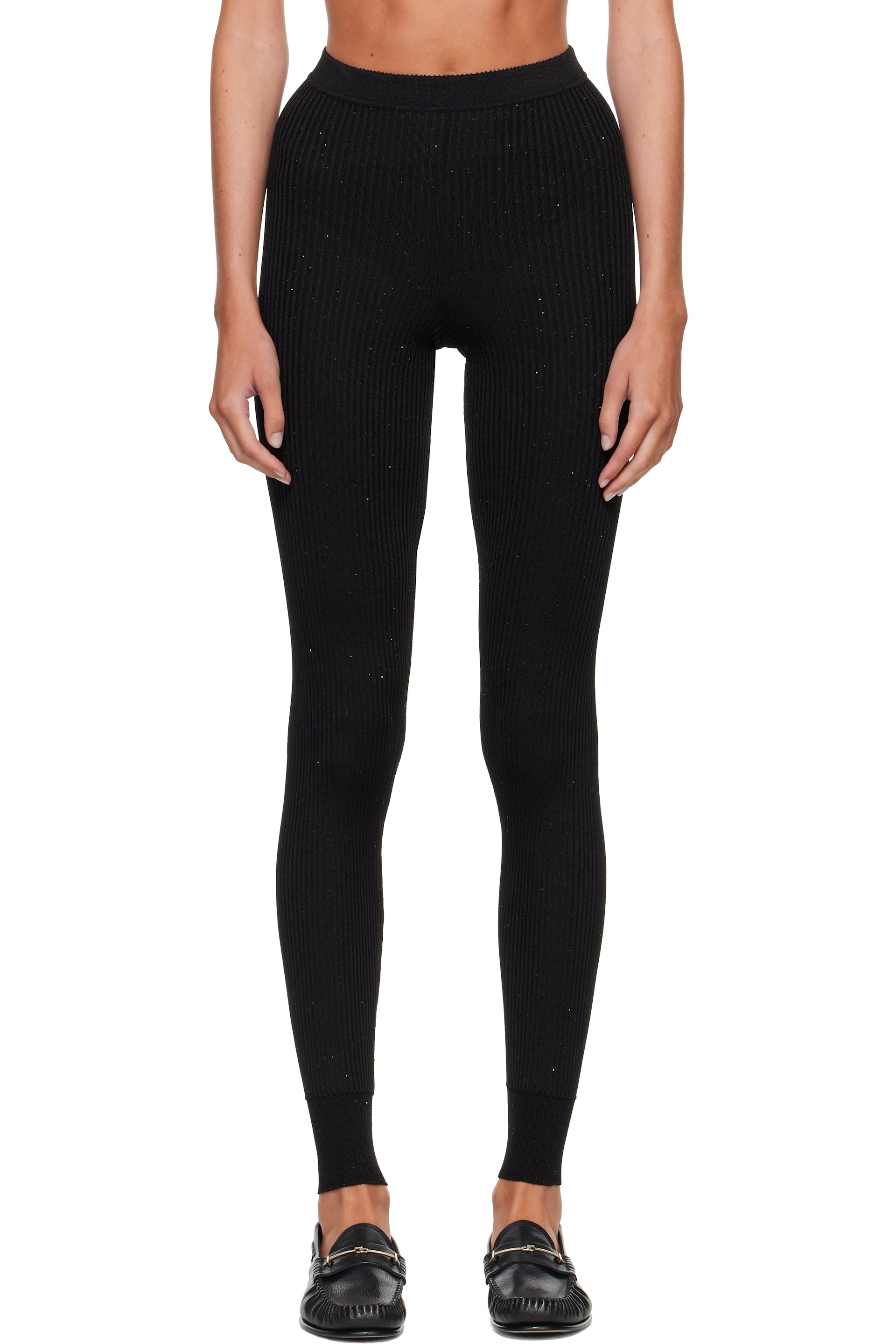 TOM FORD - Black Compact Mixed Rib Micro Sequins Leggings
