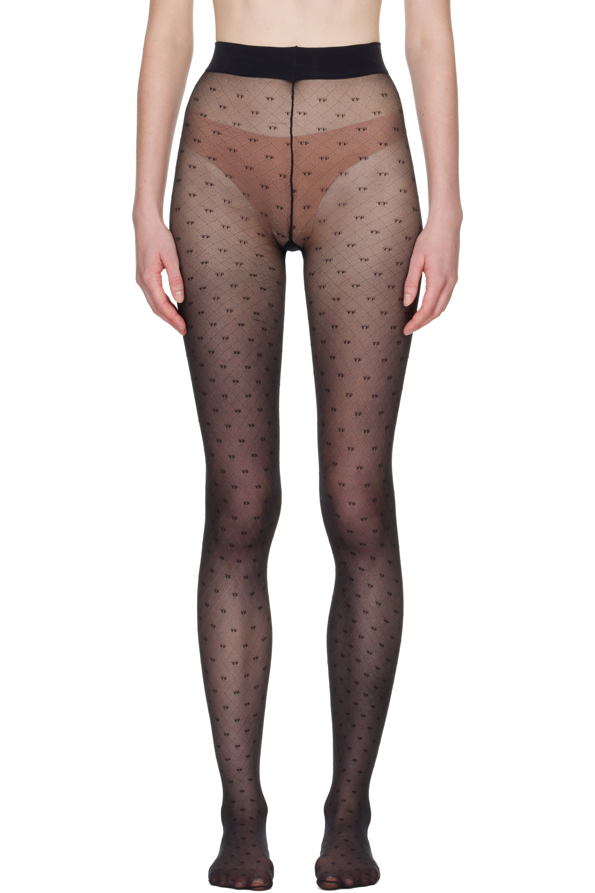 TOM FORD - Black Stretch Nylon 'TF' Monogram Tights