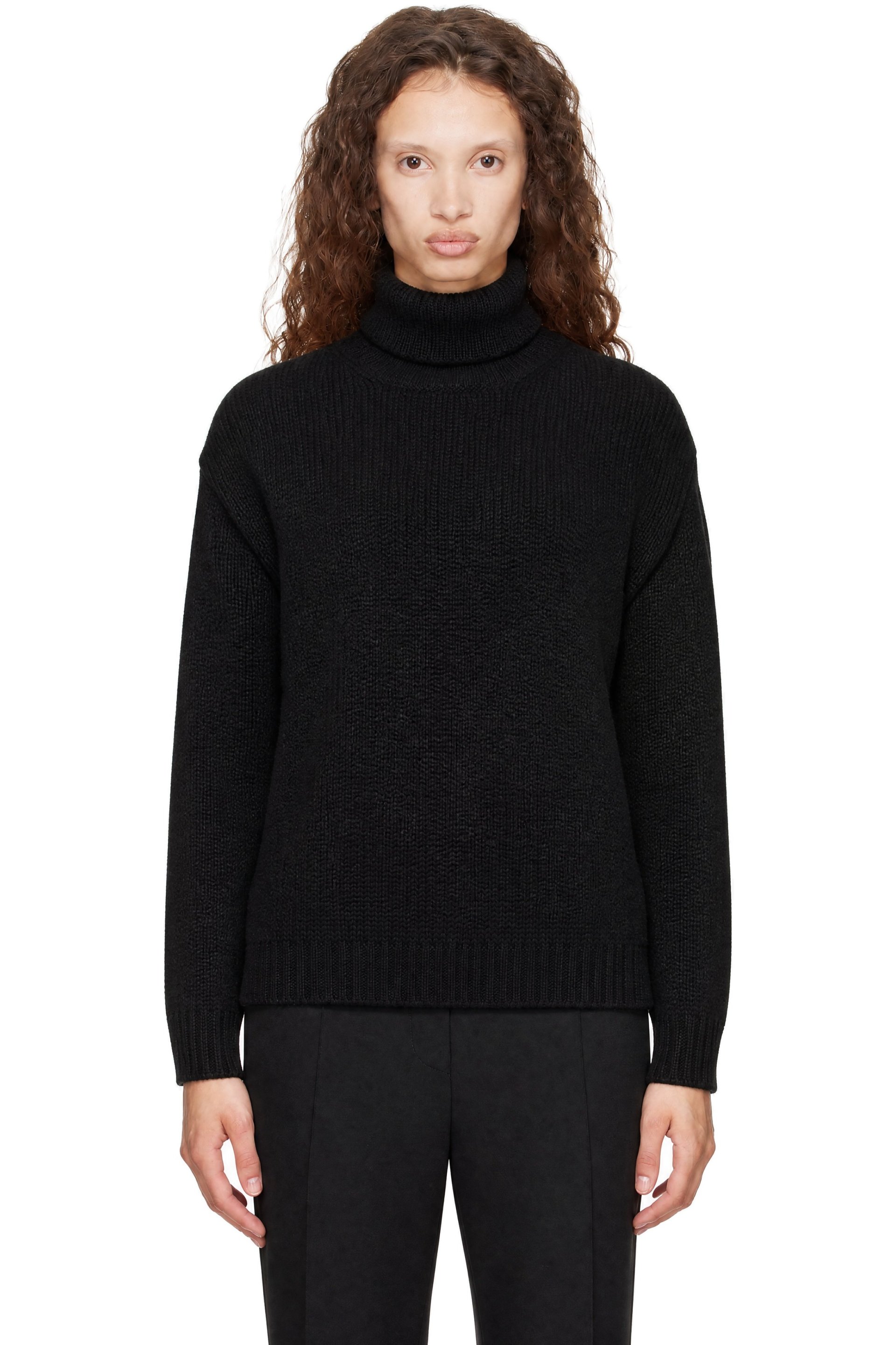 TOM FORD - Black Wool Cashmere Mohair Turtleneck Knit Sweater