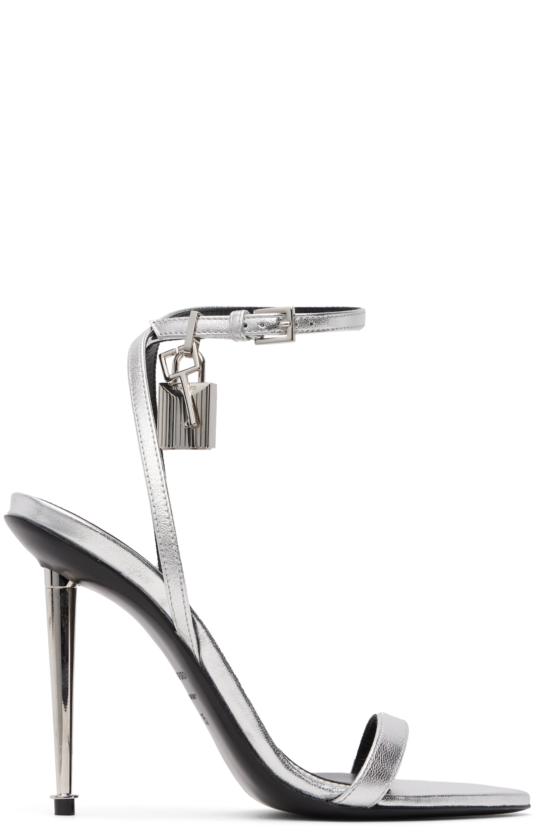 TOM FORD - Silver Laminated Padlock Pointy Naked Heeled Sandals