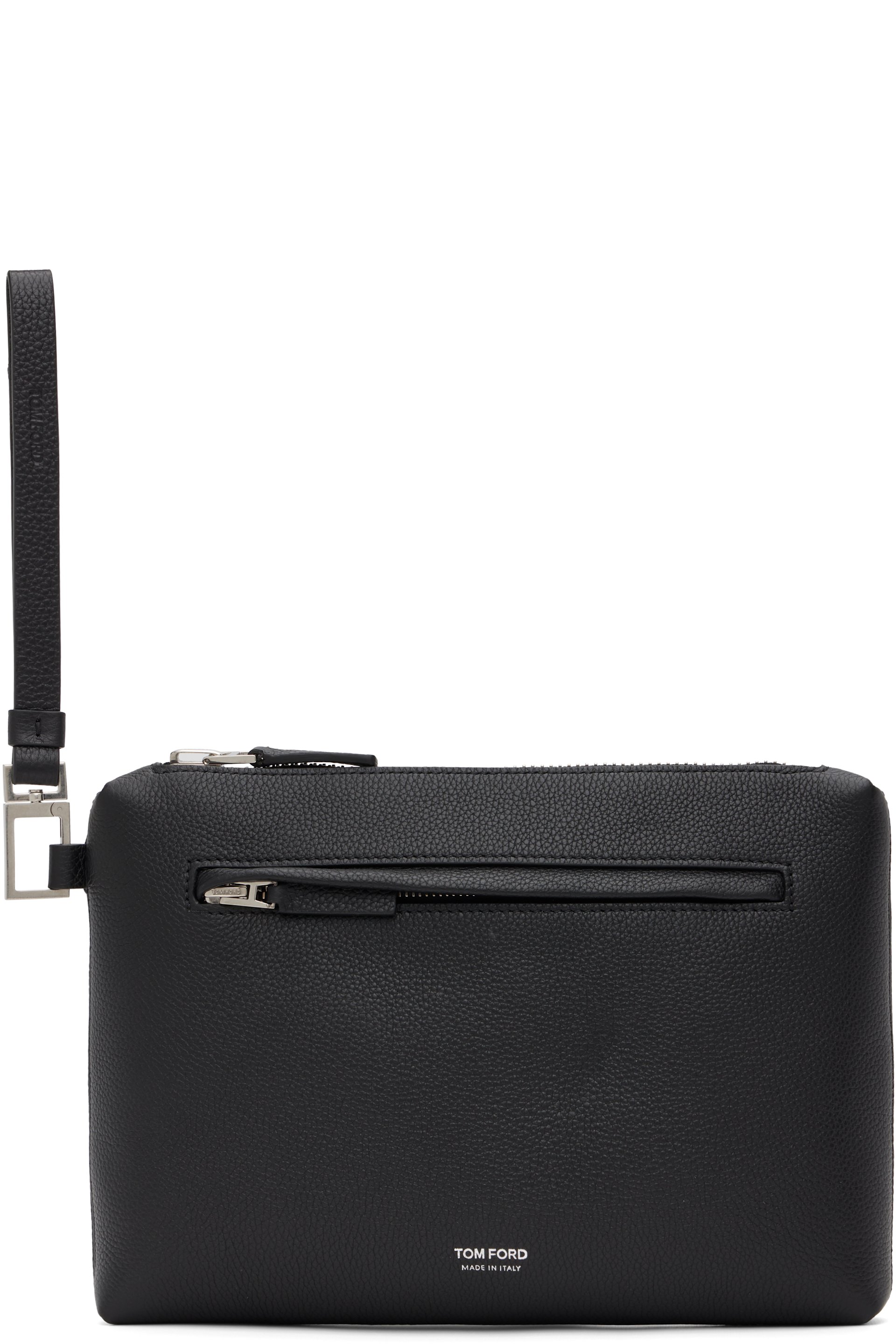 TOM FORD - Black Grain Leather Wristlet Pouch