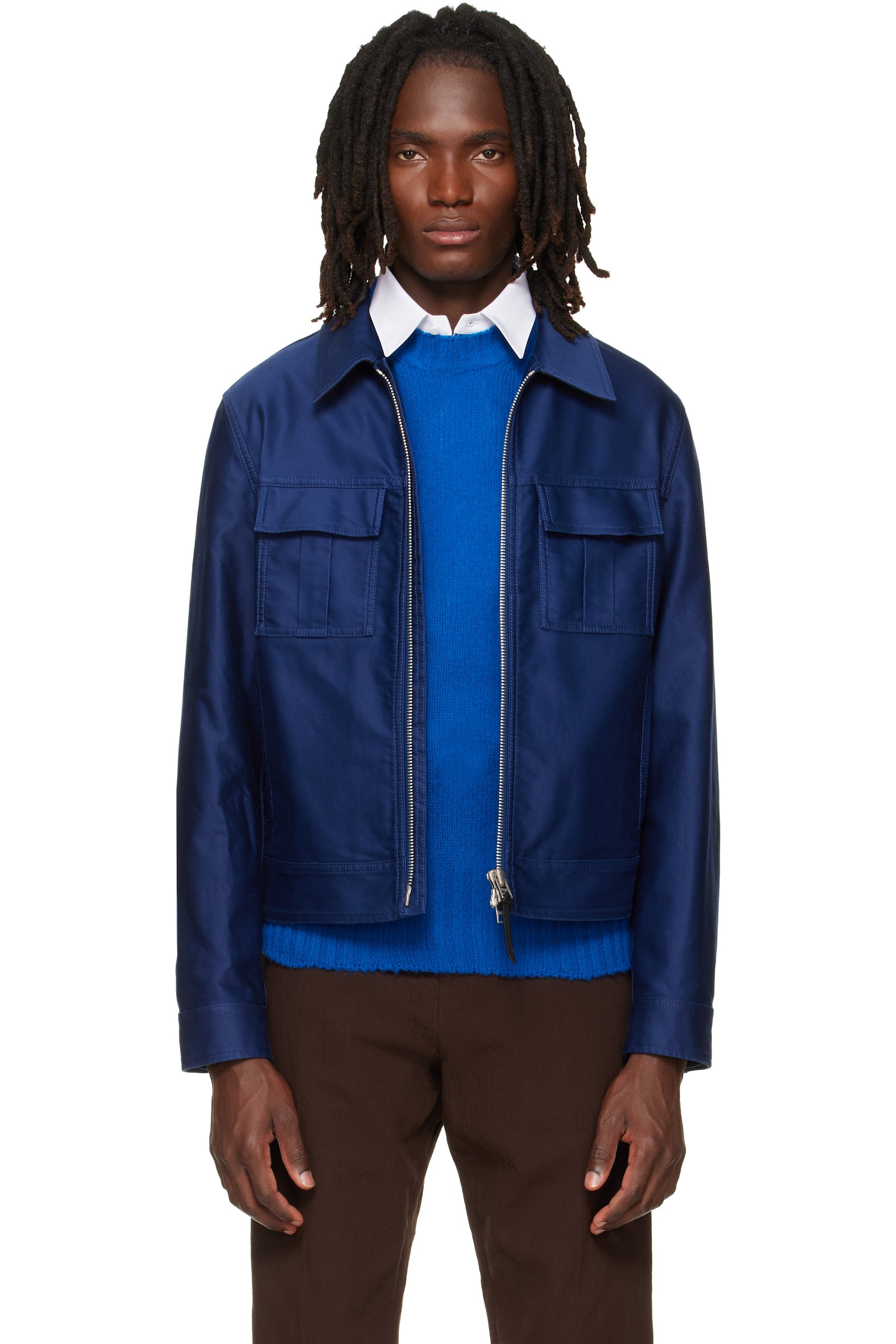 TOM FORD - Navy Cotton Satin Blouson Jacket