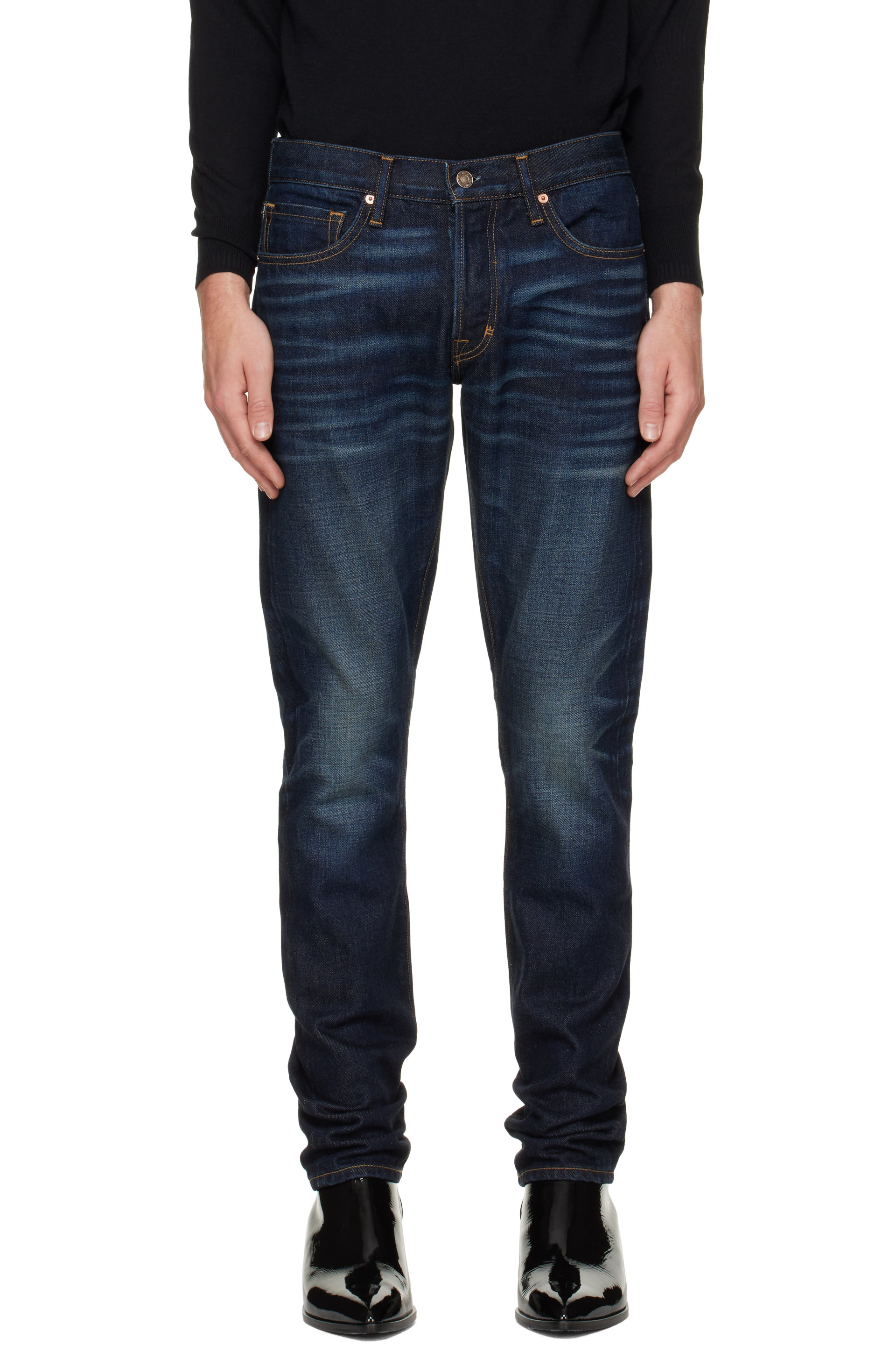 TOM FORD - Jean ajusté bleu à lisière