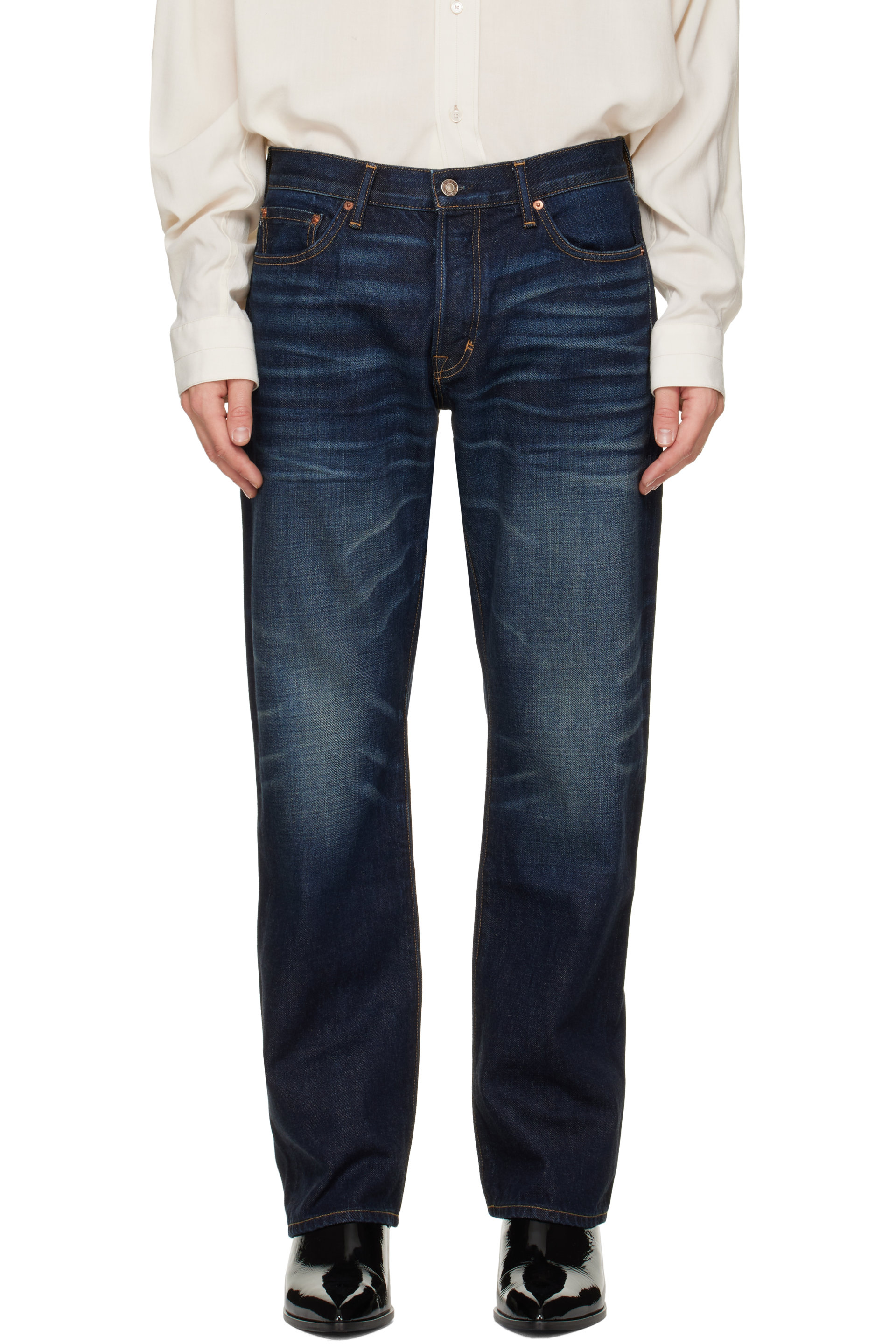 TOM FORD - Jean droit 50's bleu à lisière