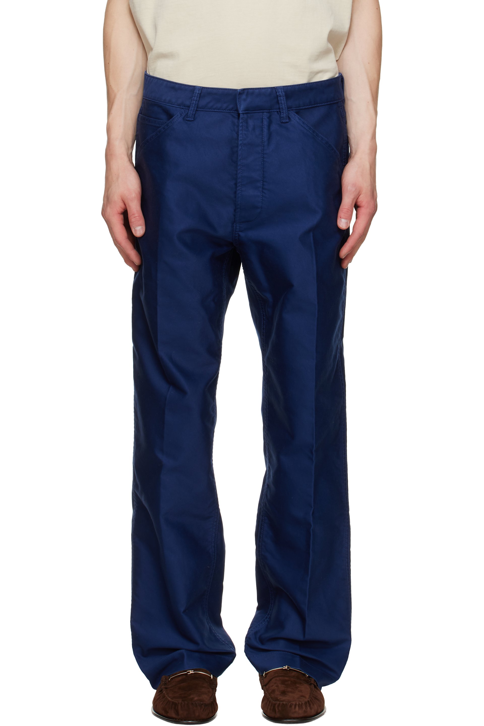 TOM FORD - Blue Cotton Satin Carpenter Trousers