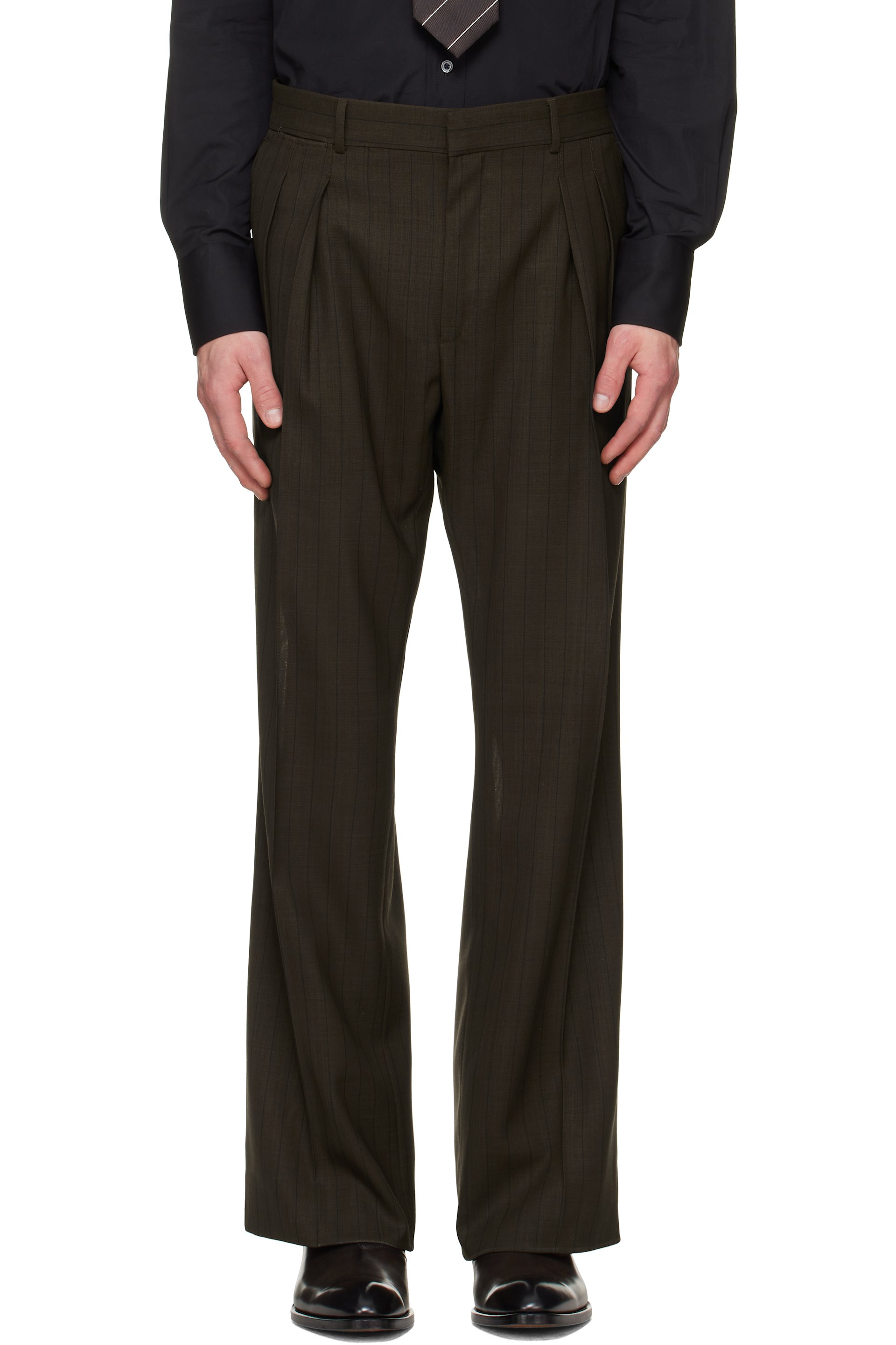 TOM FORD - Brown Light Fresco Stripe Wide Leg Trousers