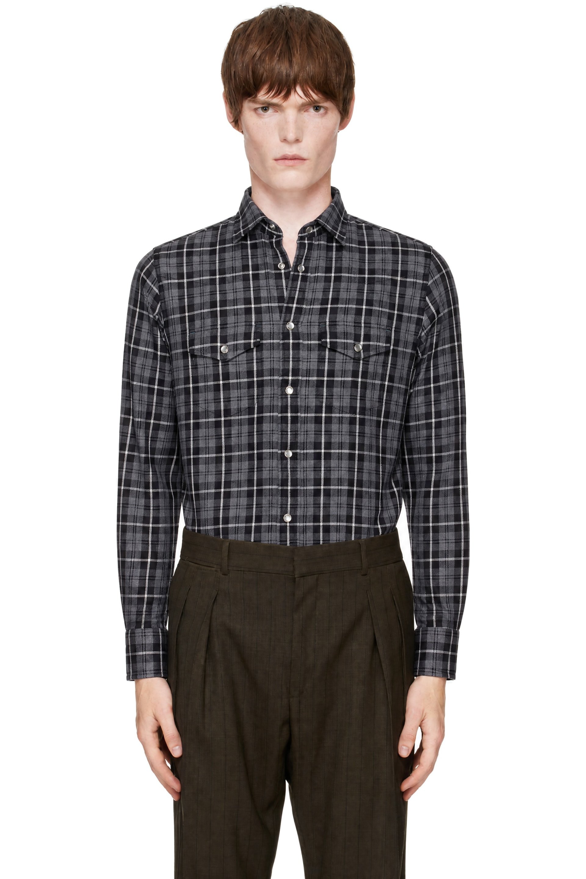 TOM FORD - Gray Grand Twill Check Western Shirt