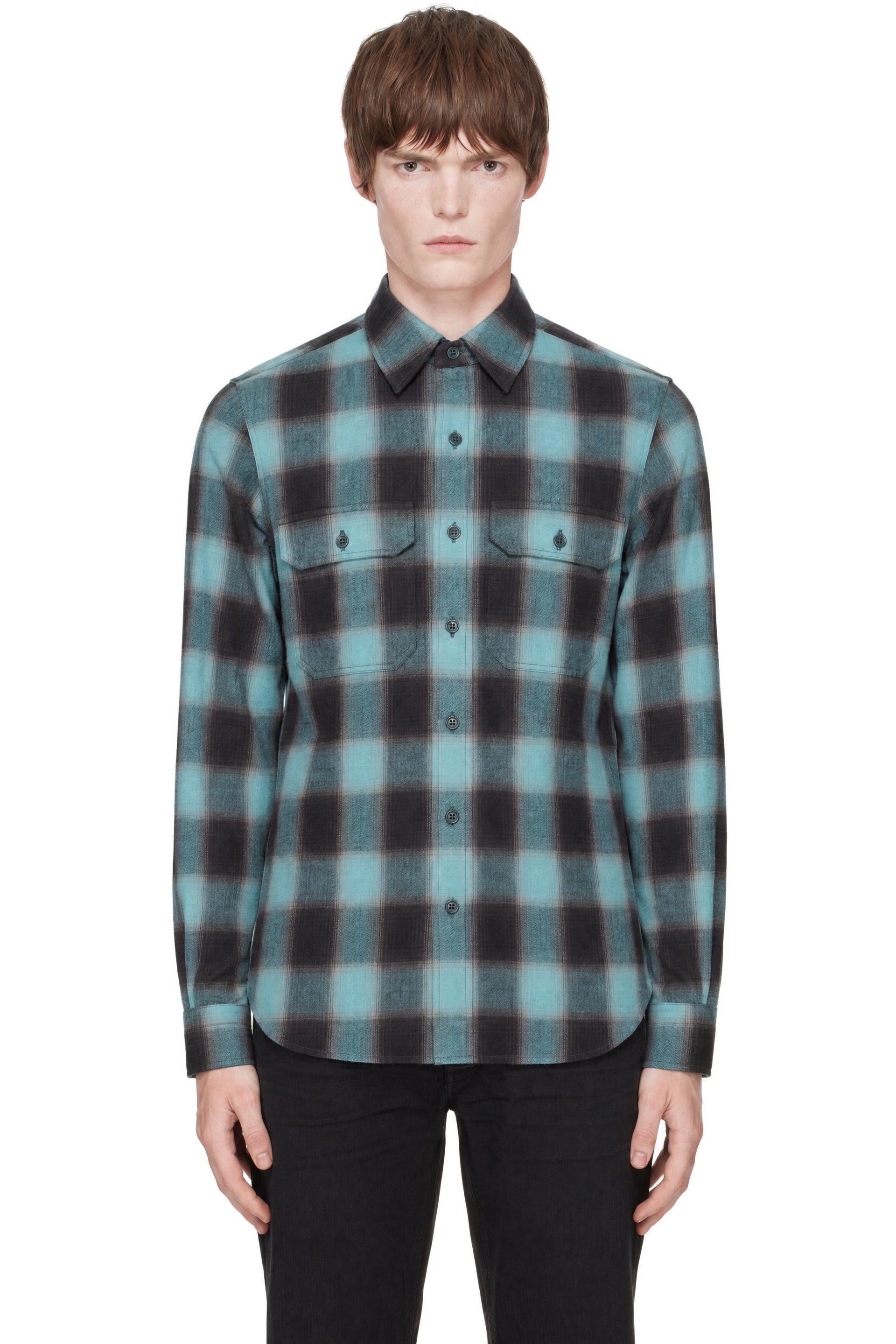 TOM FORD - Blue Brushed Check Military Fit Shirt