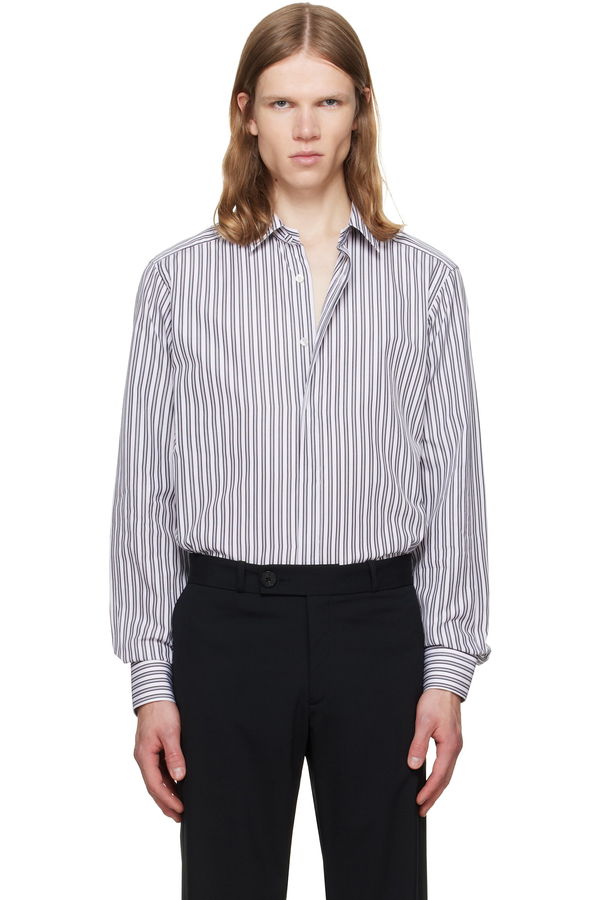 TOM FORD - White & Black Alternate Stripe Classic Fit Shirt