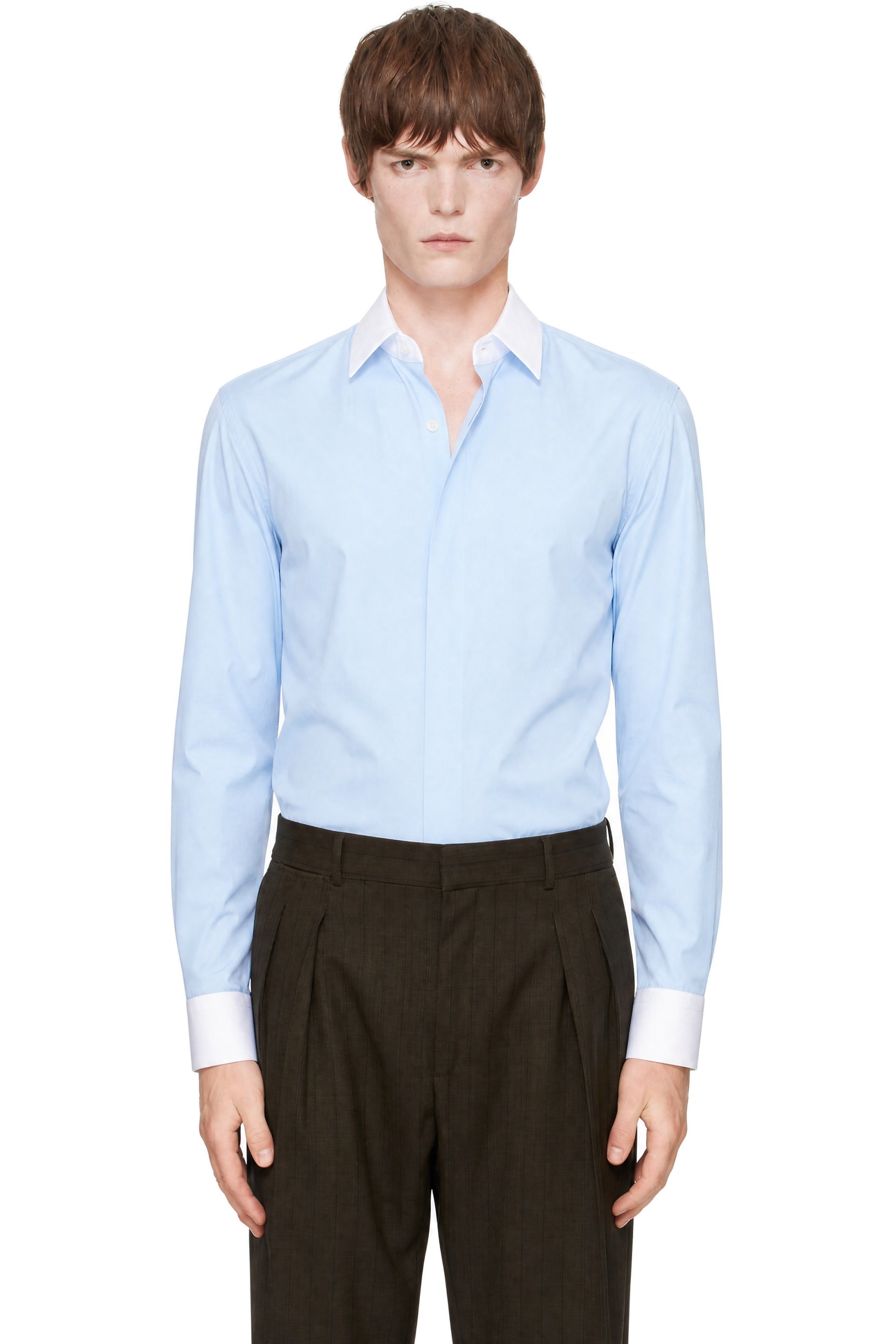 TOM FORD - Chemise contrastante bleue en popeline à coupe classique