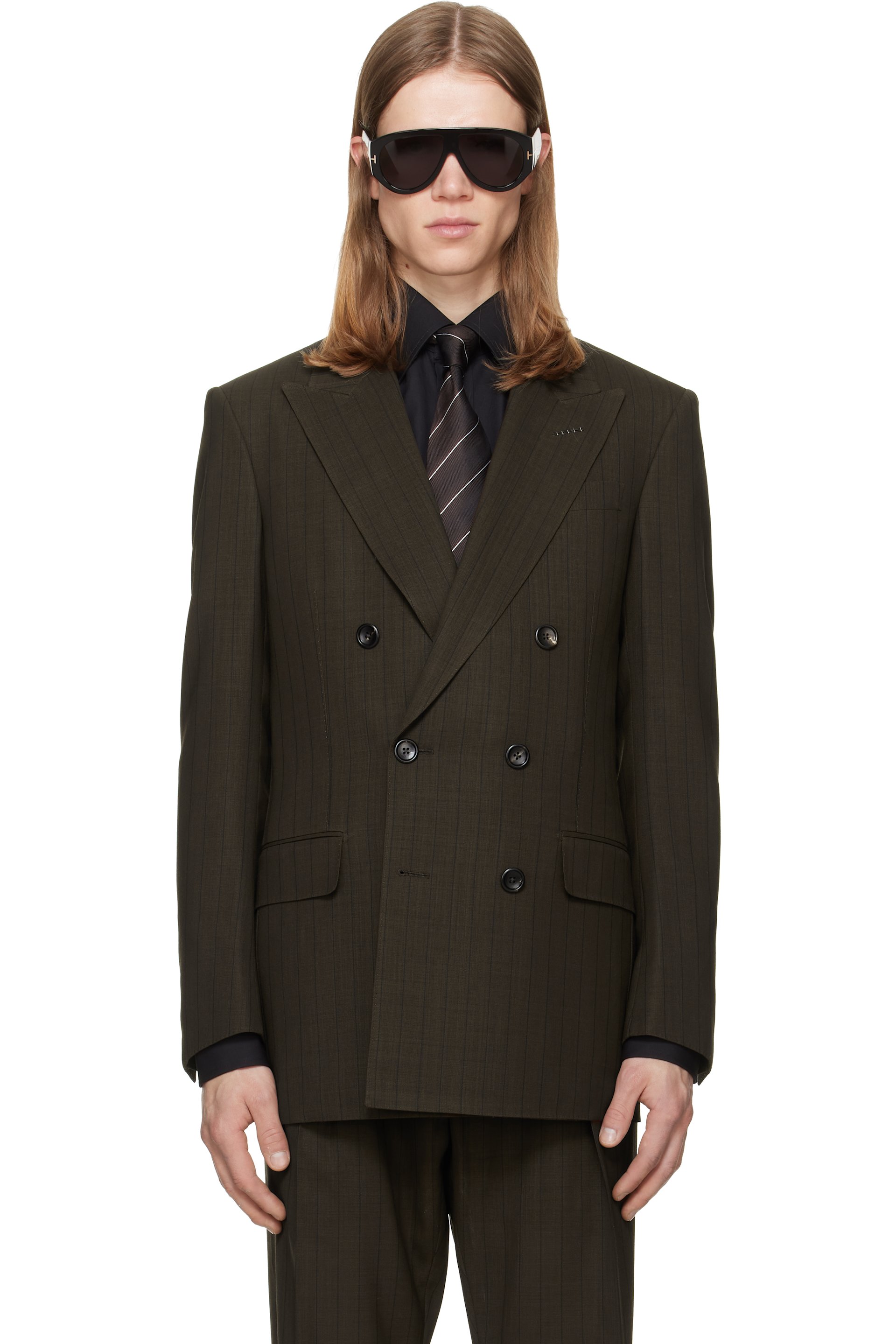TOM FORD - Brown Light Fresco Stripe Blazer