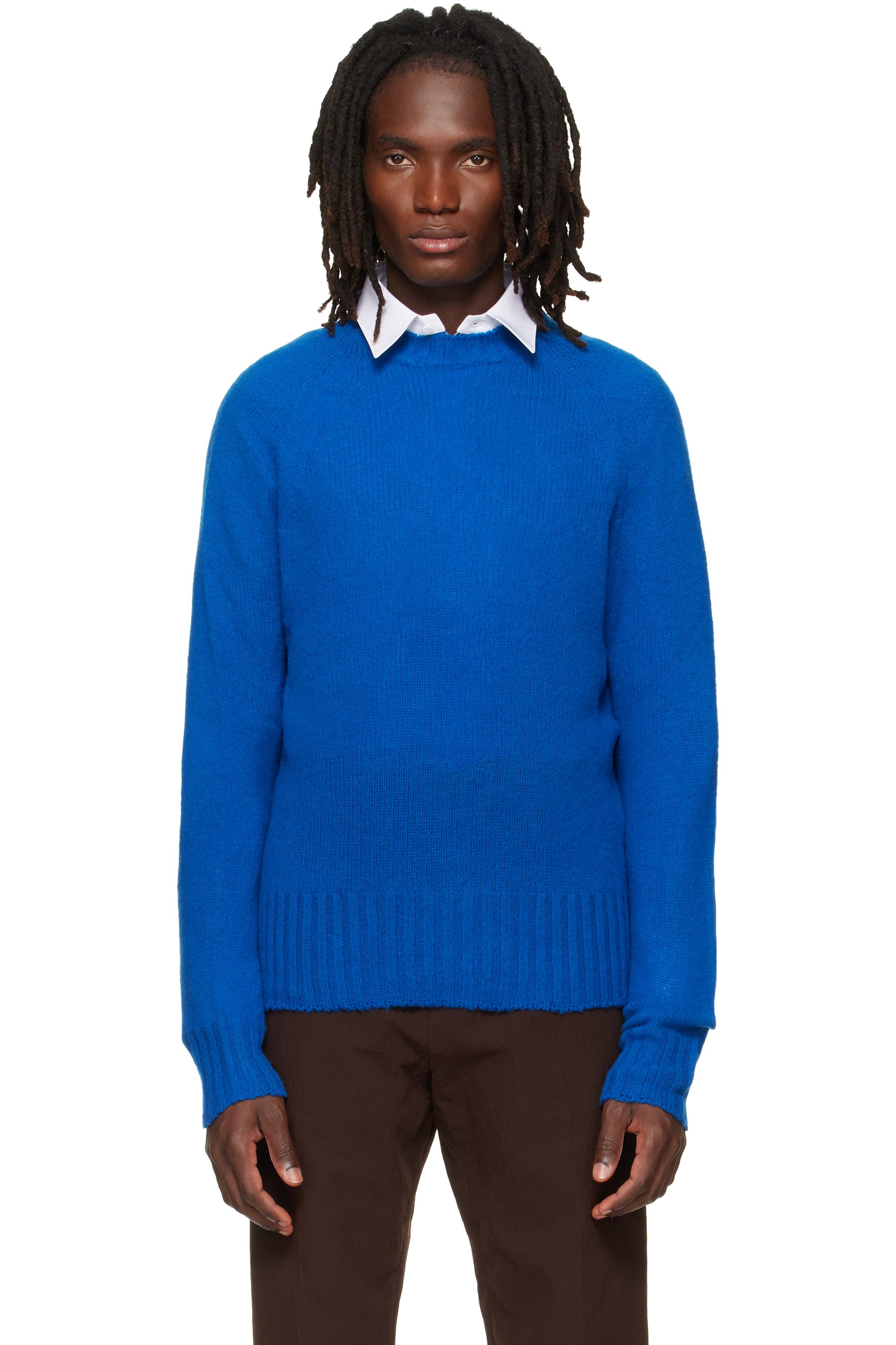 TOM FORD - Blue Seamless Brushed Cashmere Crew Neck Sweater